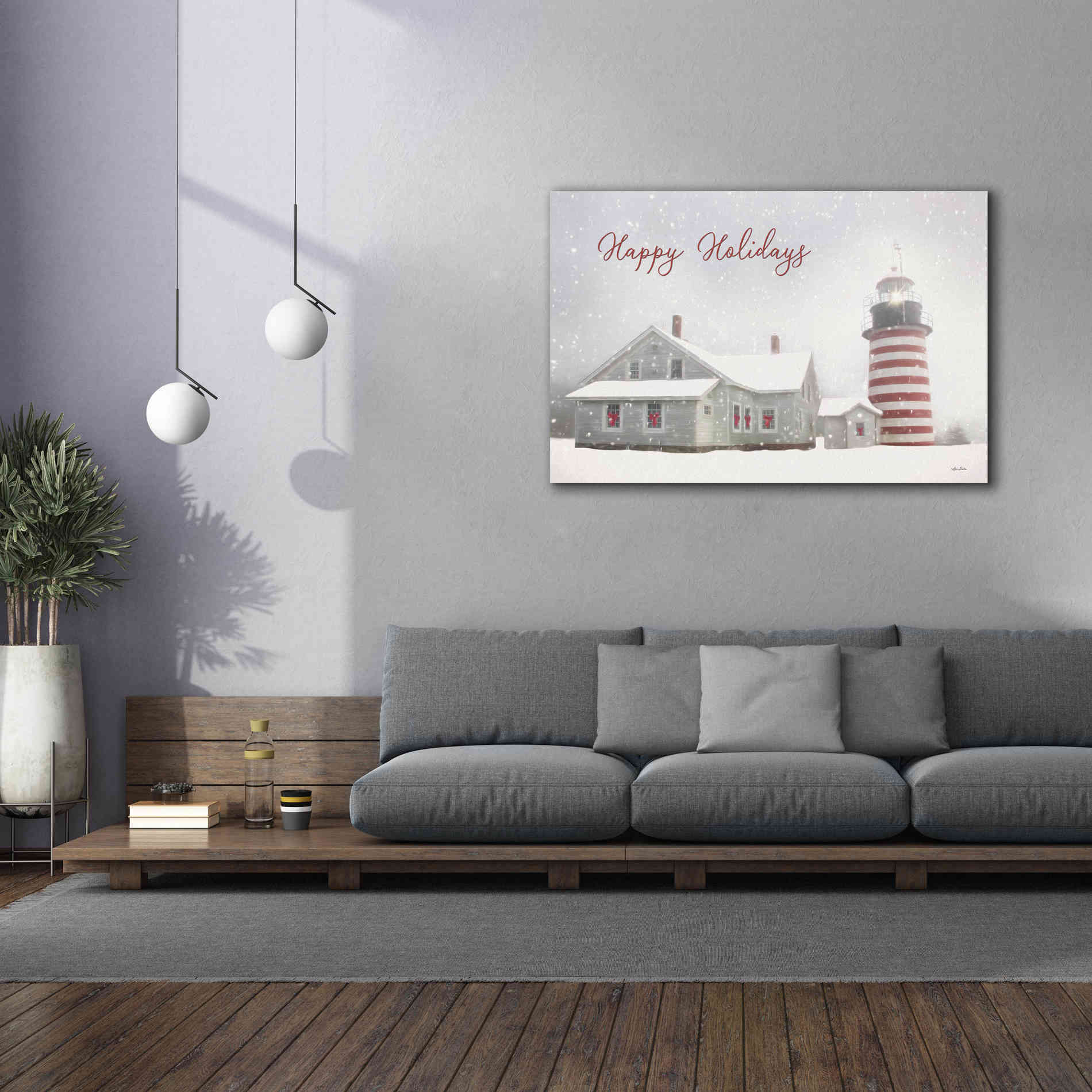 'Happy Holidays Lighthouse' by Lori Deiter, Canvas Wall Art,60 x 40