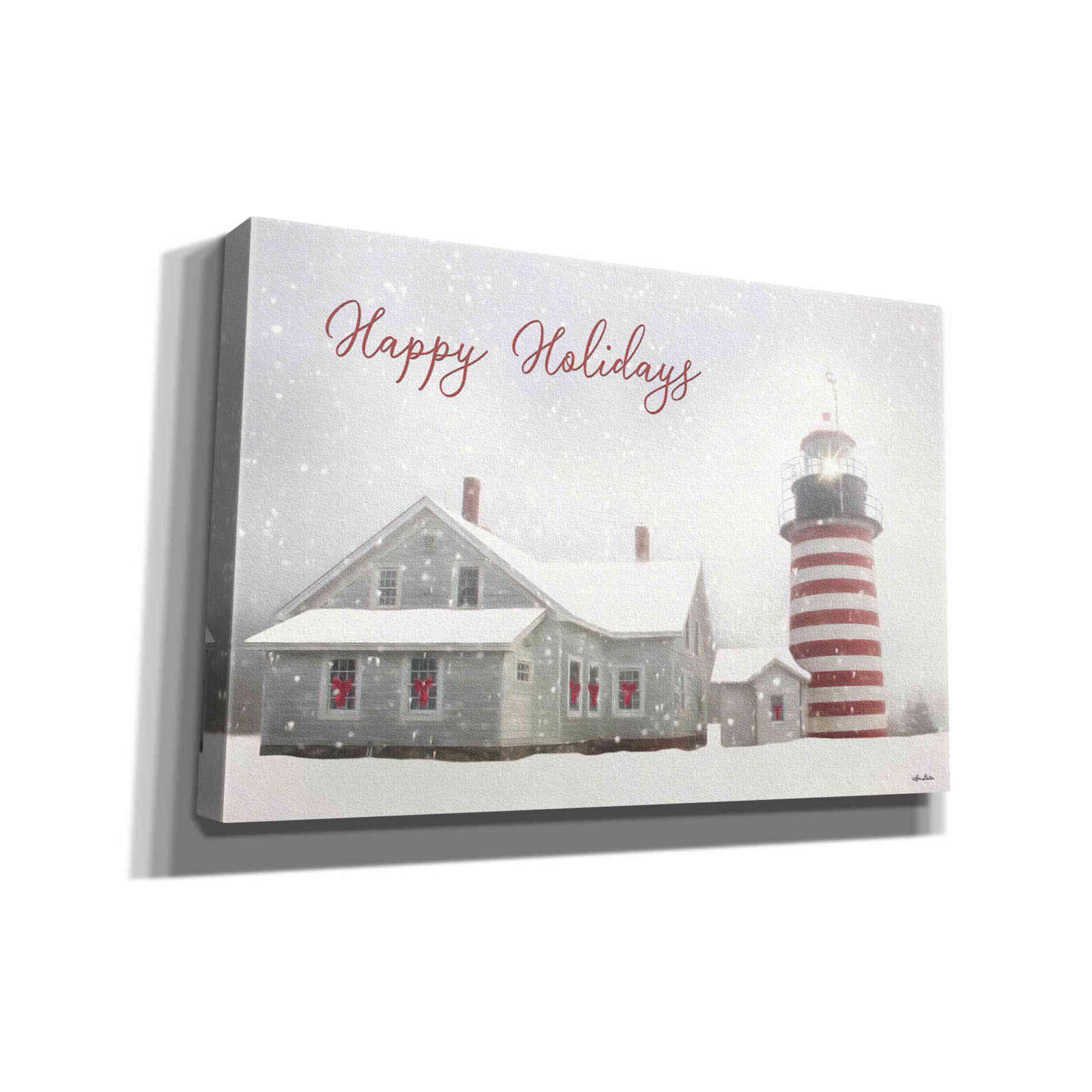 'Happy Holidays Lighthouse' by Lori Deiter, Canvas Wall Art