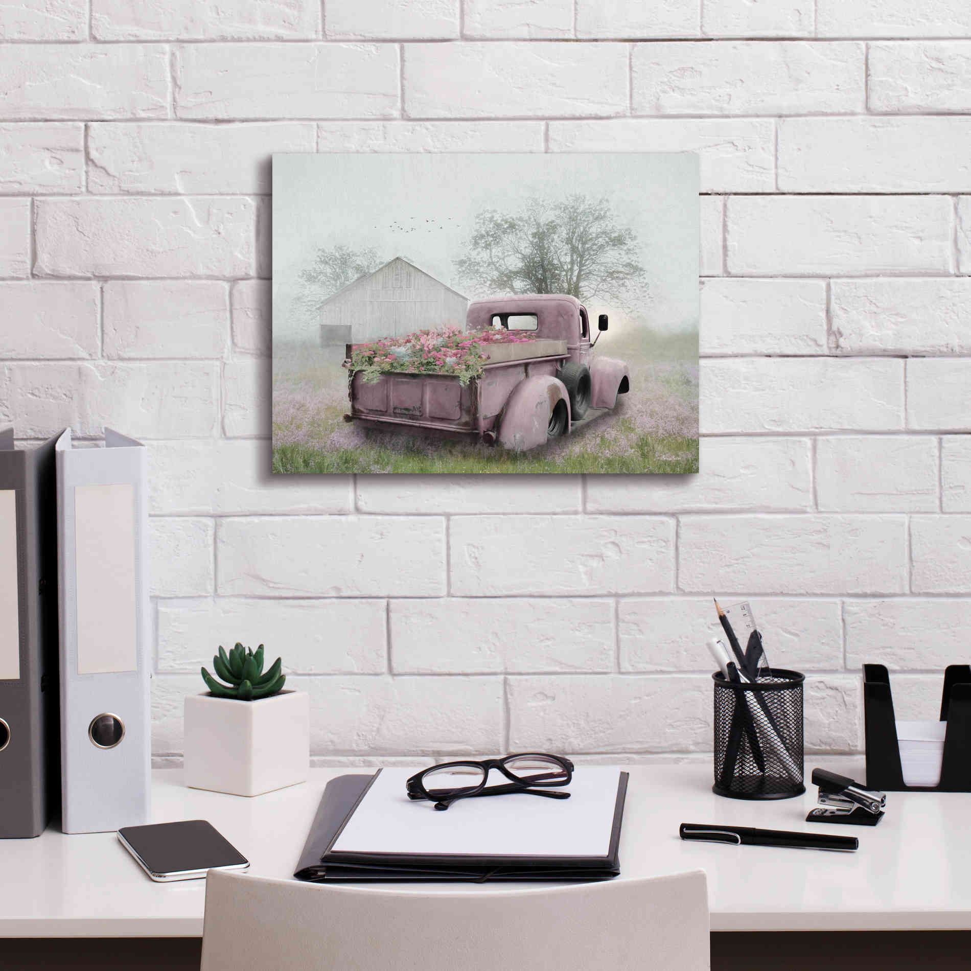 'Pink Flower Truck' by Lori Deiter, Canvas Wall Art,16 x 12
