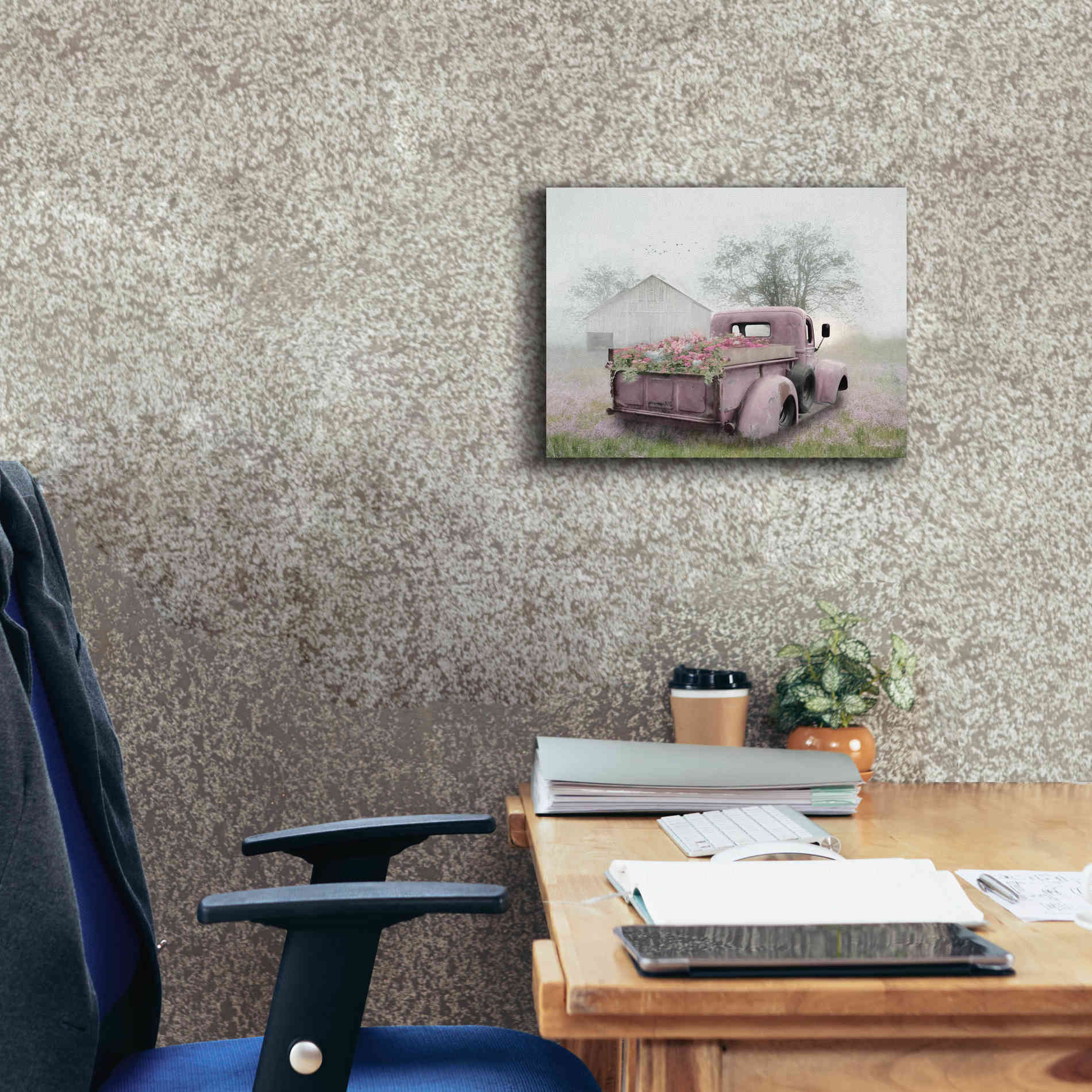 'Pink Flower Truck' by Lori Deiter, Canvas Wall Art,16 x 12