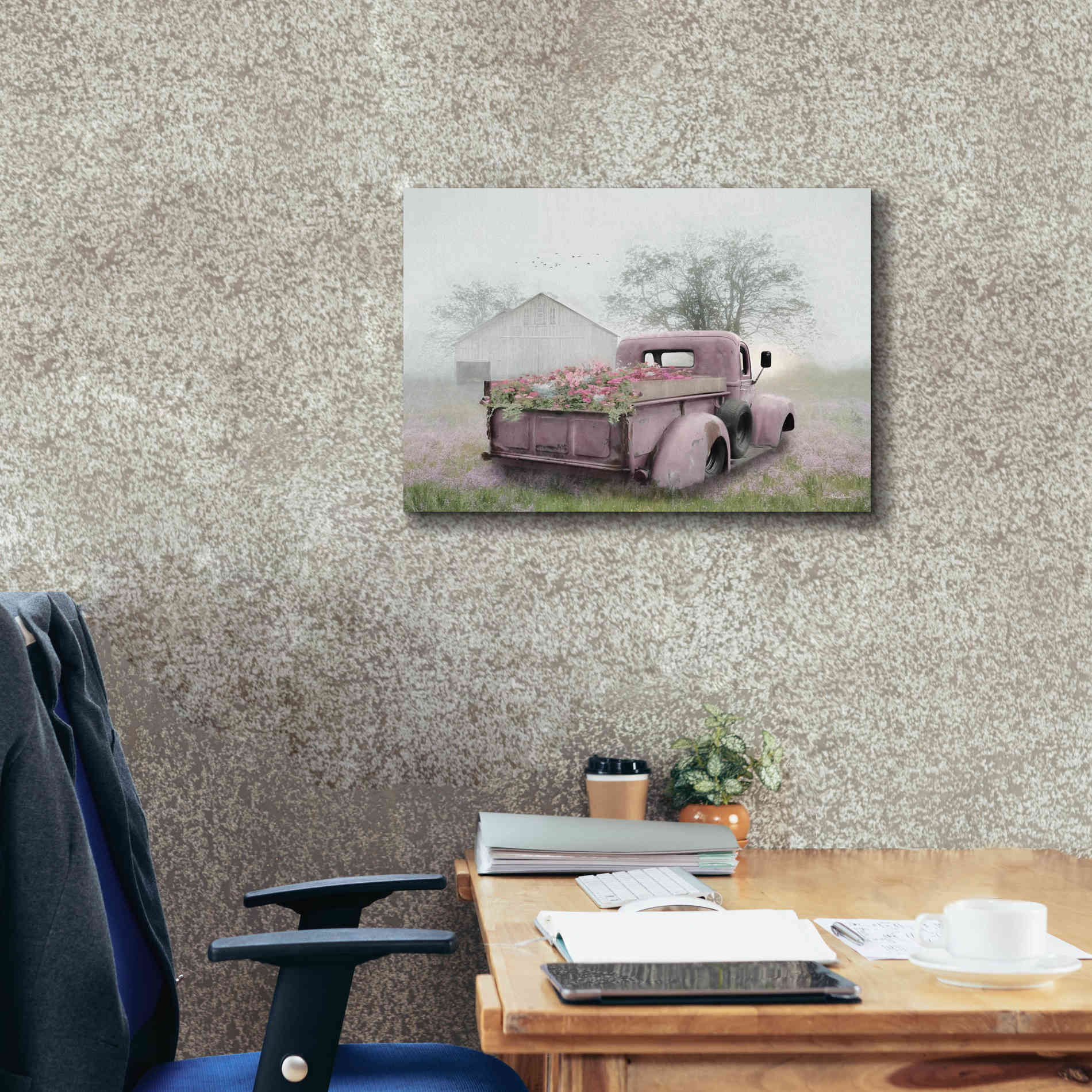 'Pink Flower Truck' by Lori Deiter, Canvas Wall Art,24 x 20