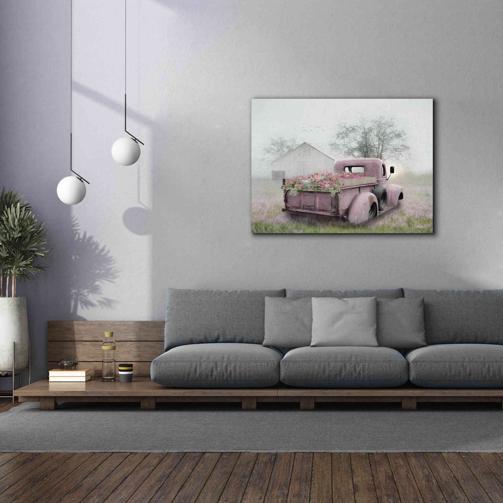 'Pink Flower Truck' by Lori Deiter, Canvas Wall Art,54 x 40