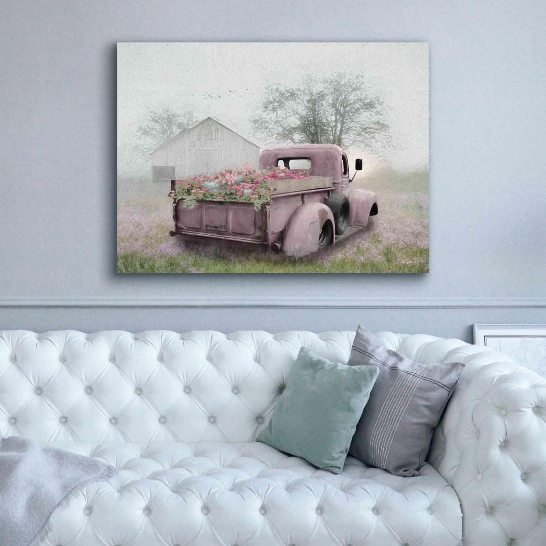 'Pink Flower Truck' by Lori Deiter, Canvas Wall Art,54 x 40