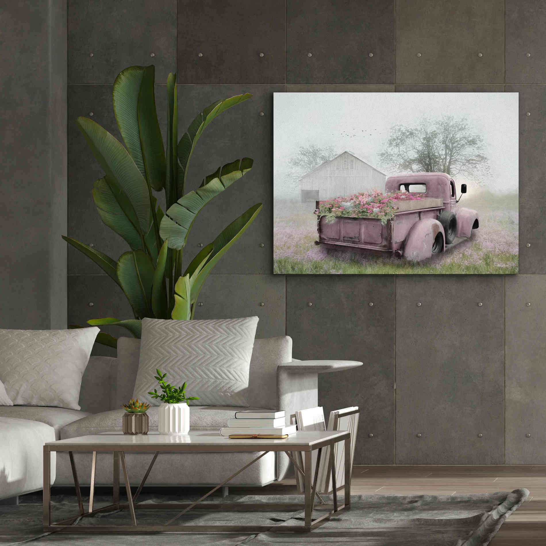 'Pink Flower Truck' by Lori Deiter, Canvas Wall Art,54 x 40