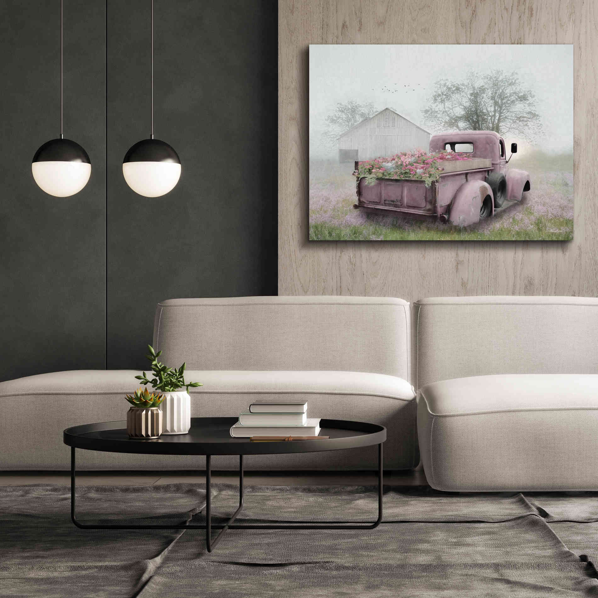 'Pink Flower Truck' by Lori Deiter, Canvas Wall Art,54 x 40