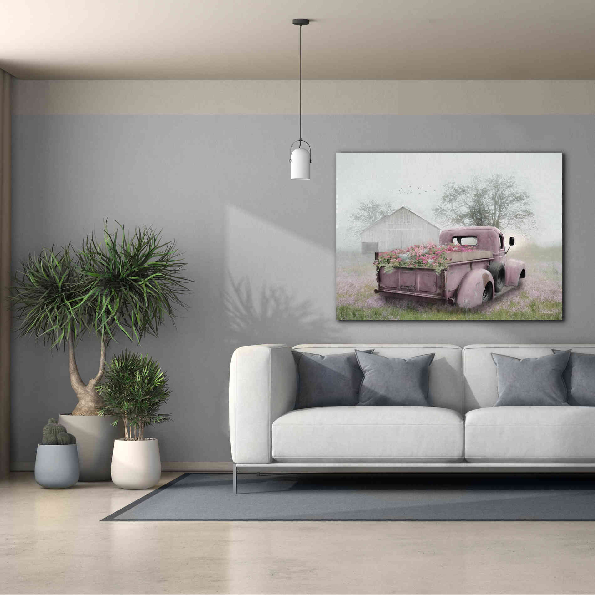 'Pink Flower Truck' by Lori Deiter, Canvas Wall Art,54 x 40
