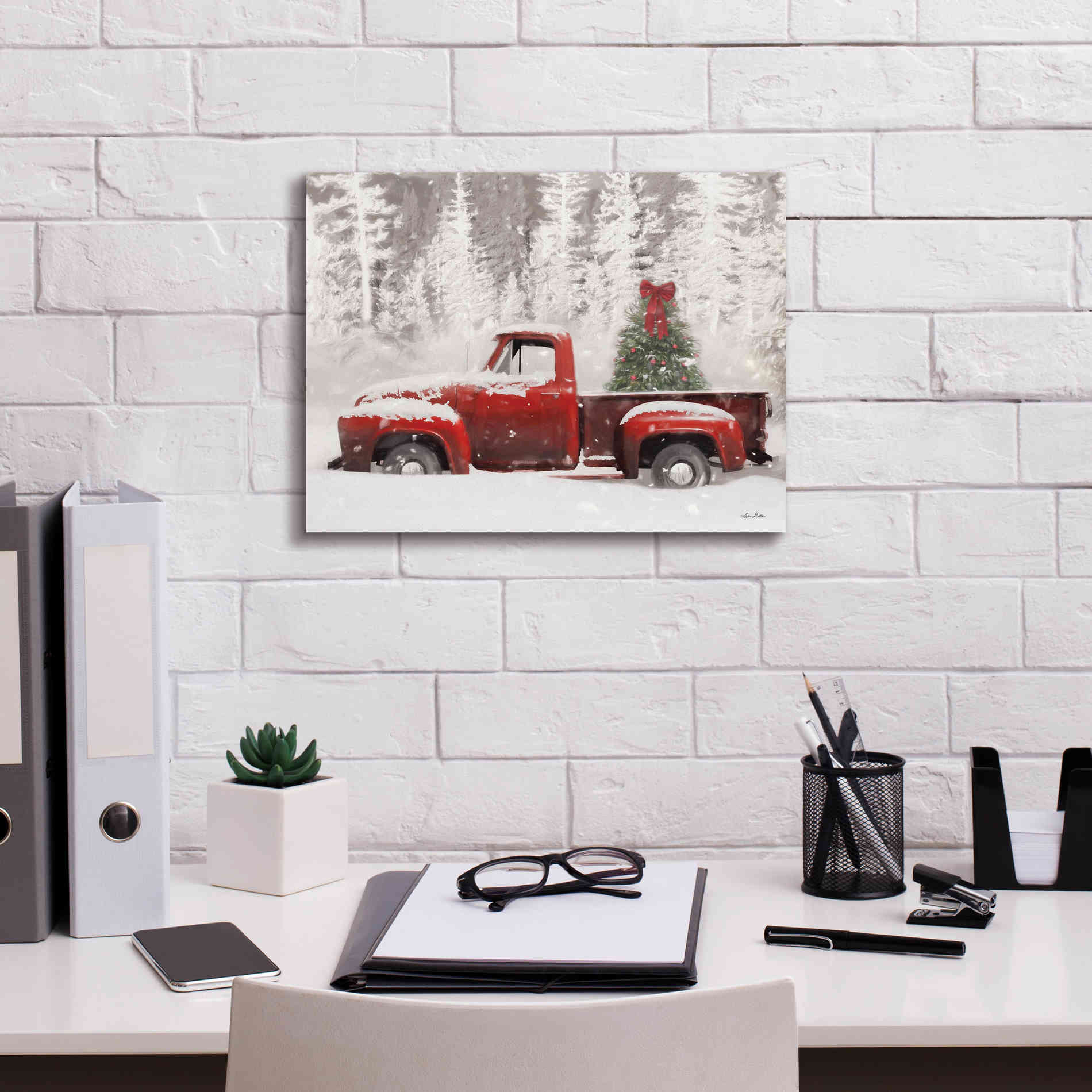 'Red Truck with Christmas Tree II' by Lori Deiter, Canvas Wall Art,16 x 12