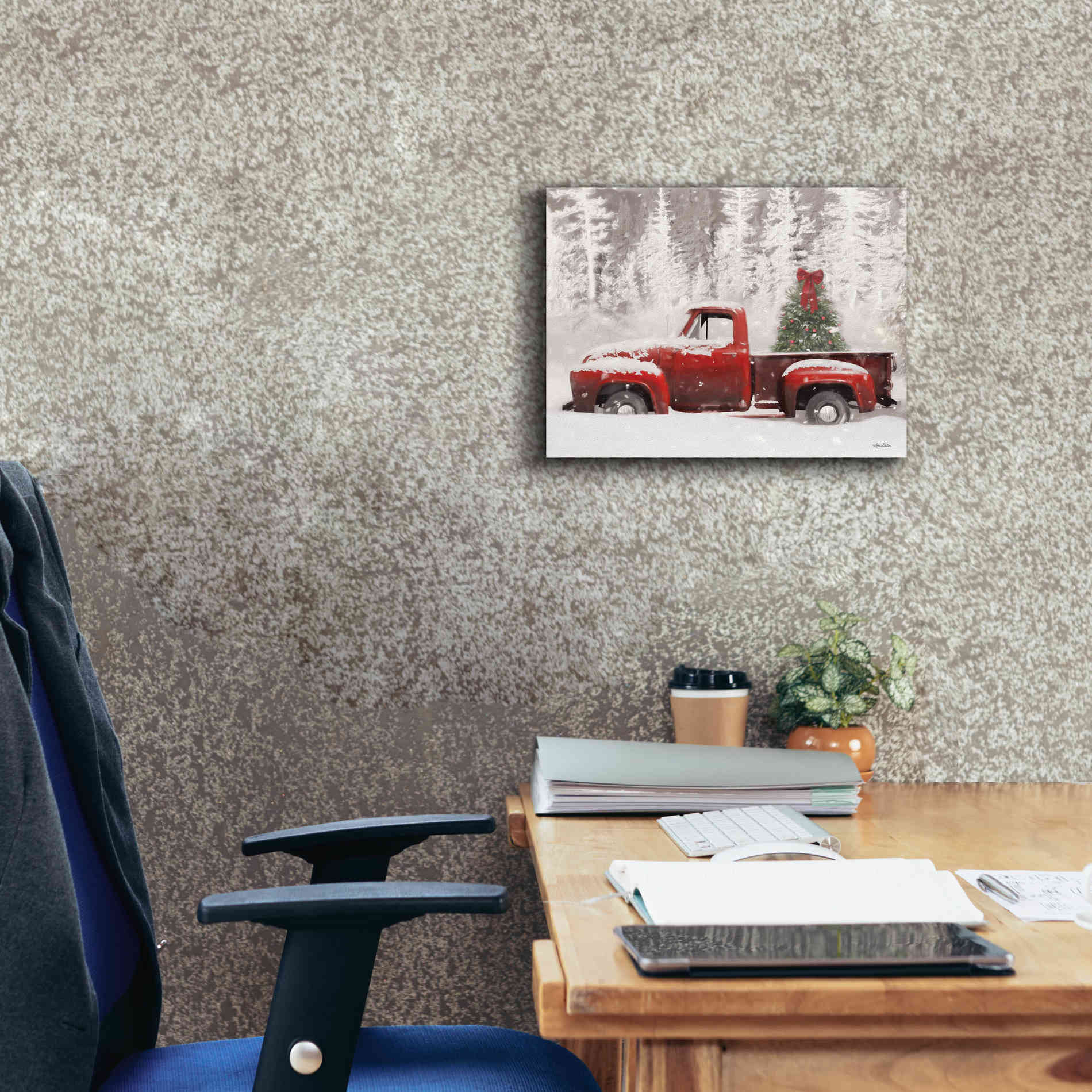 'Red Truck with Christmas Tree II' by Lori Deiter, Canvas Wall Art,16 x 12