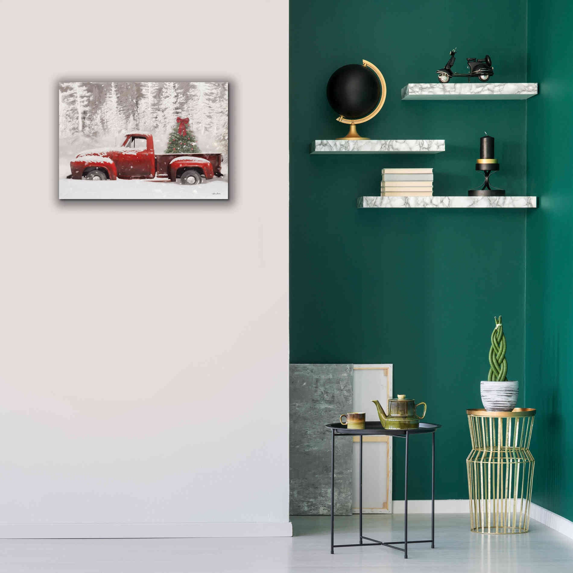 'Red Truck with Christmas Tree II' by Lori Deiter, Canvas Wall Art,26 x 18