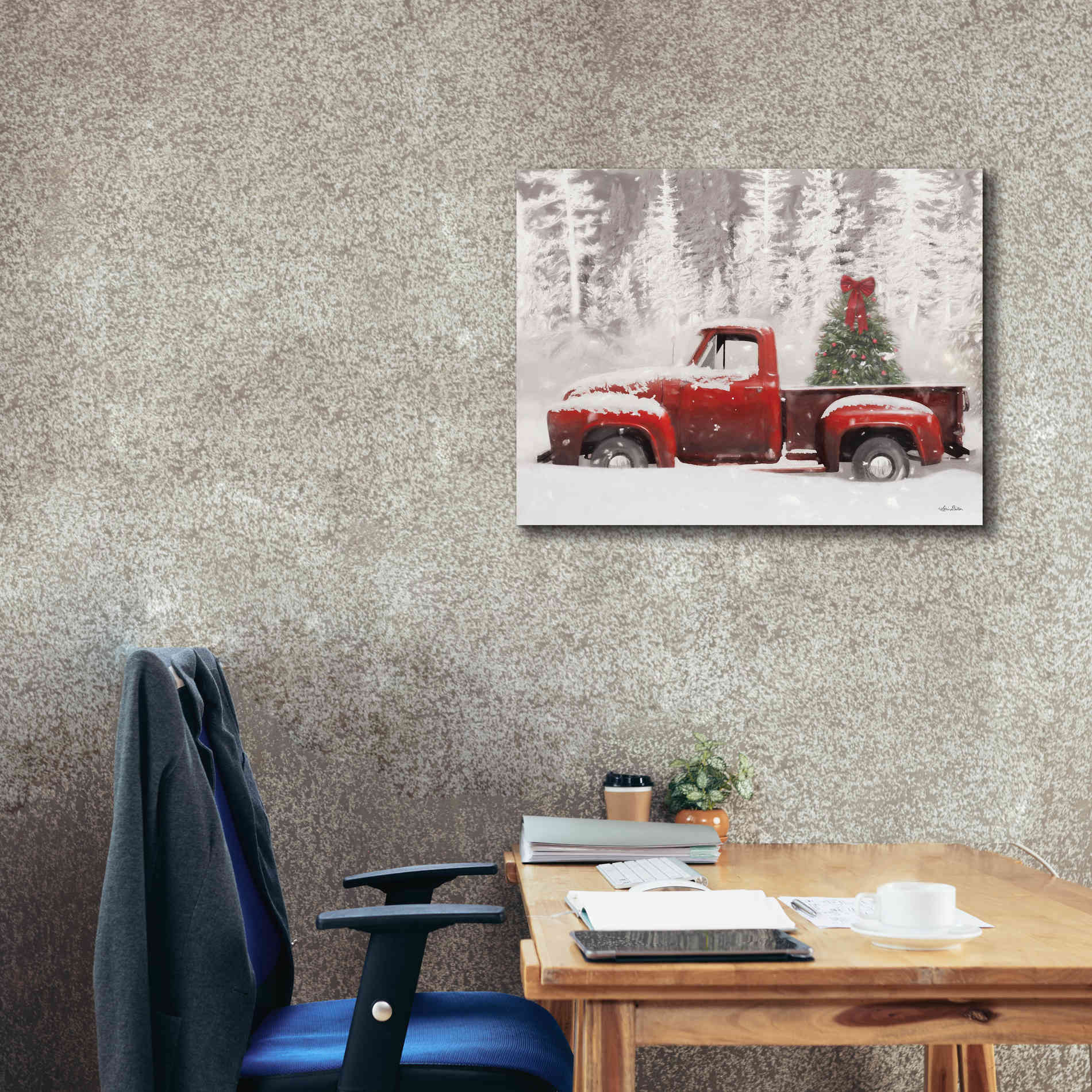 'Red Truck with Christmas Tree II' by Lori Deiter, Canvas Wall Art,34 x 26