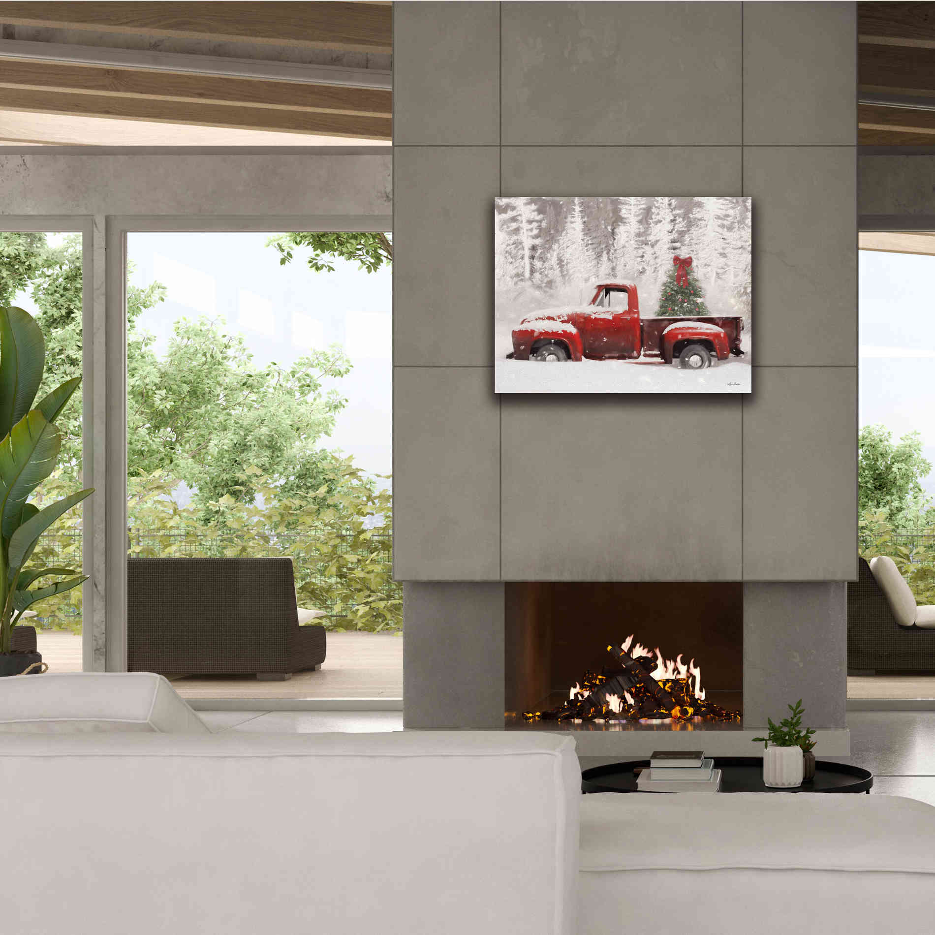 'Red Truck with Christmas Tree II' by Lori Deiter, Canvas Wall Art,34 x 26