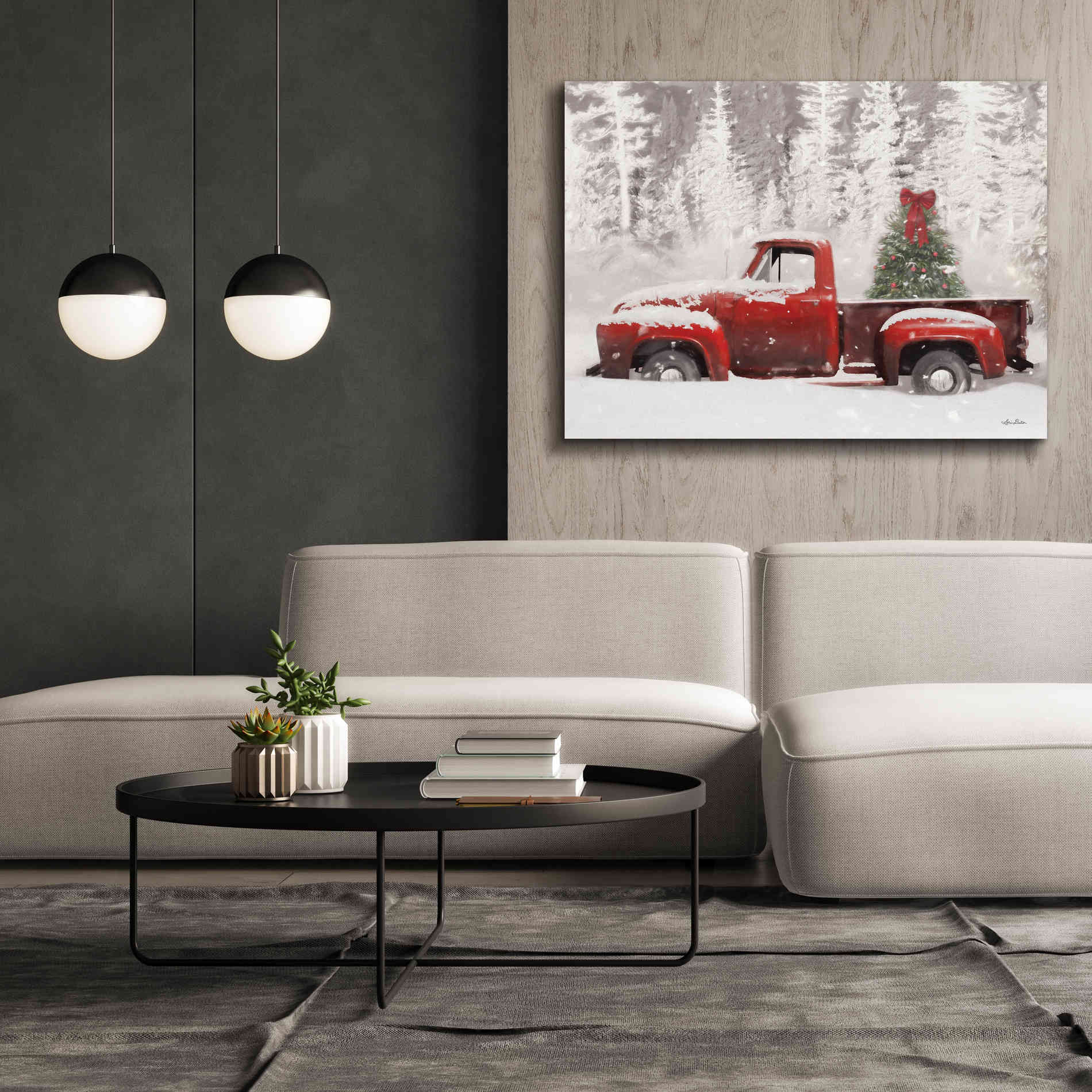 'Red Truck with Christmas Tree II' by Lori Deiter, Canvas Wall Art,54 x 40
