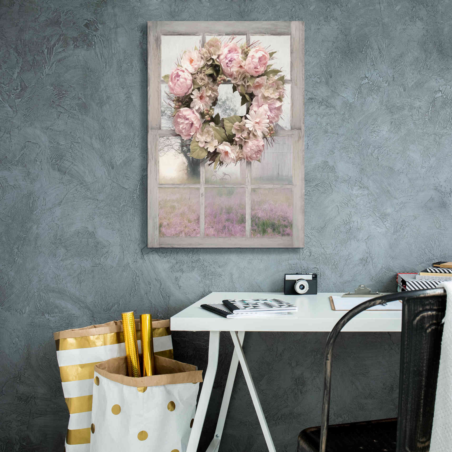 'Spring Peony Wreath' by Lori Deiter, Canvas Wall Art,18 x 26