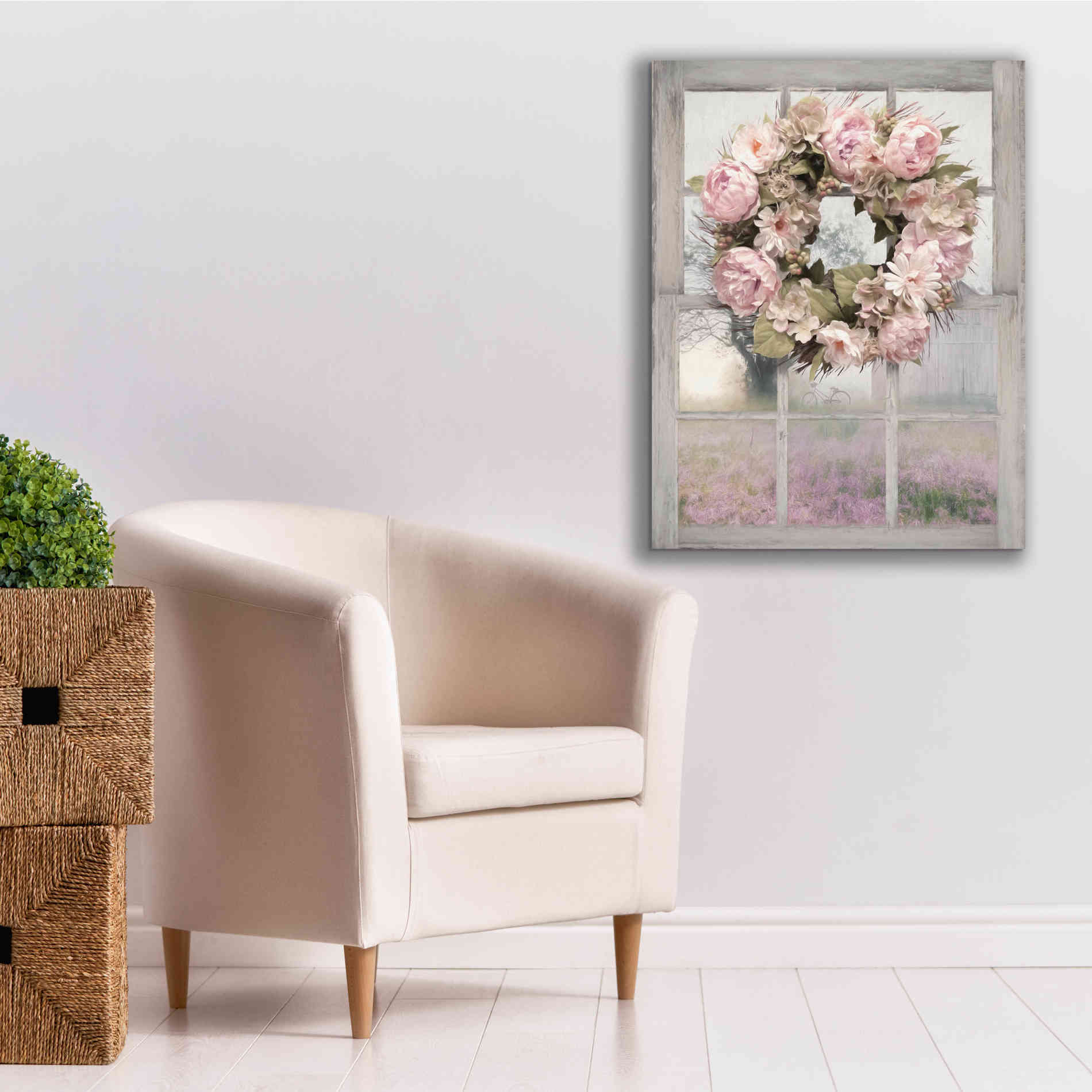 'Spring Peony Wreath' by Lori Deiter, Canvas Wall Art,26 x 34