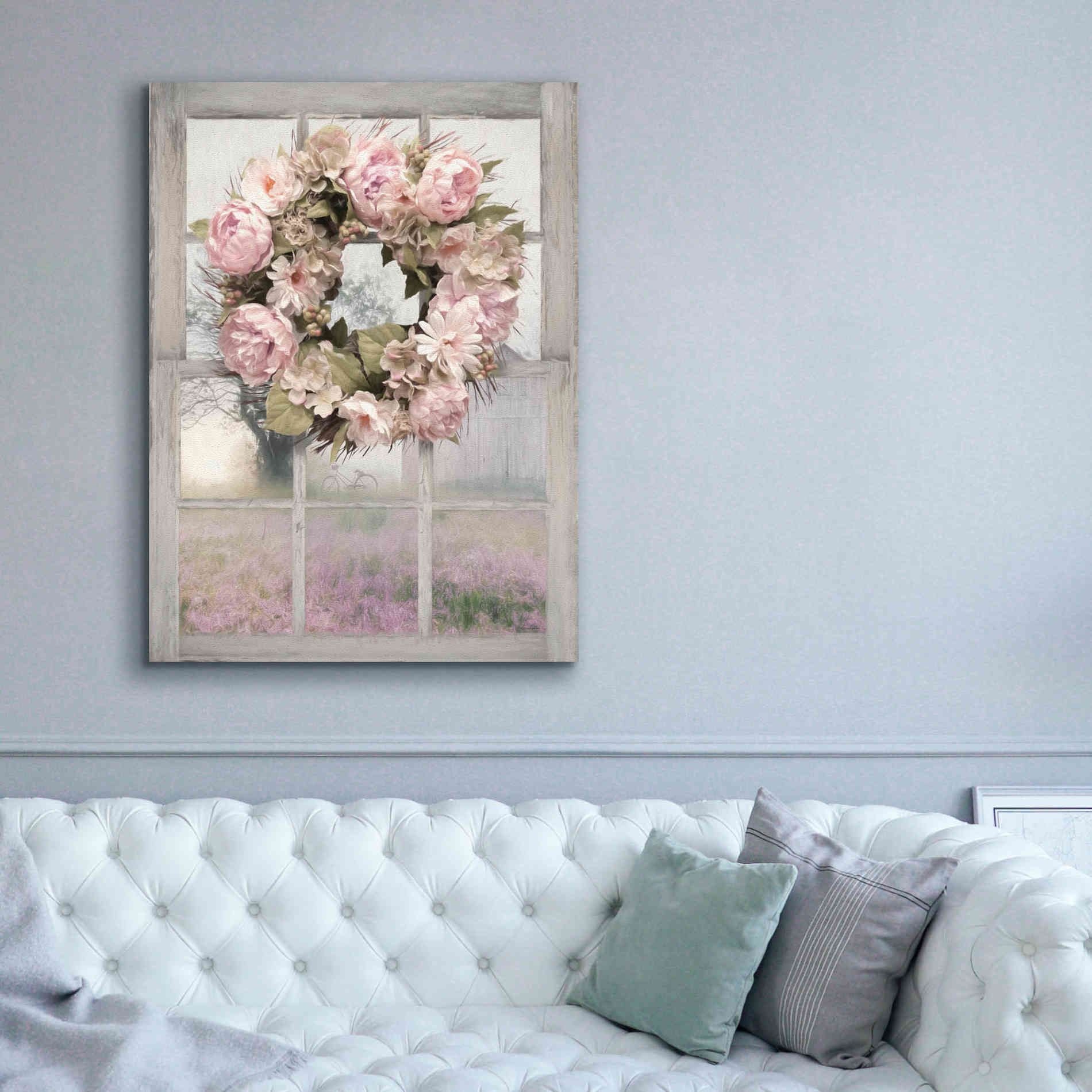 'Spring Peony Wreath' by Lori Deiter, Canvas Wall Art,40 x 54