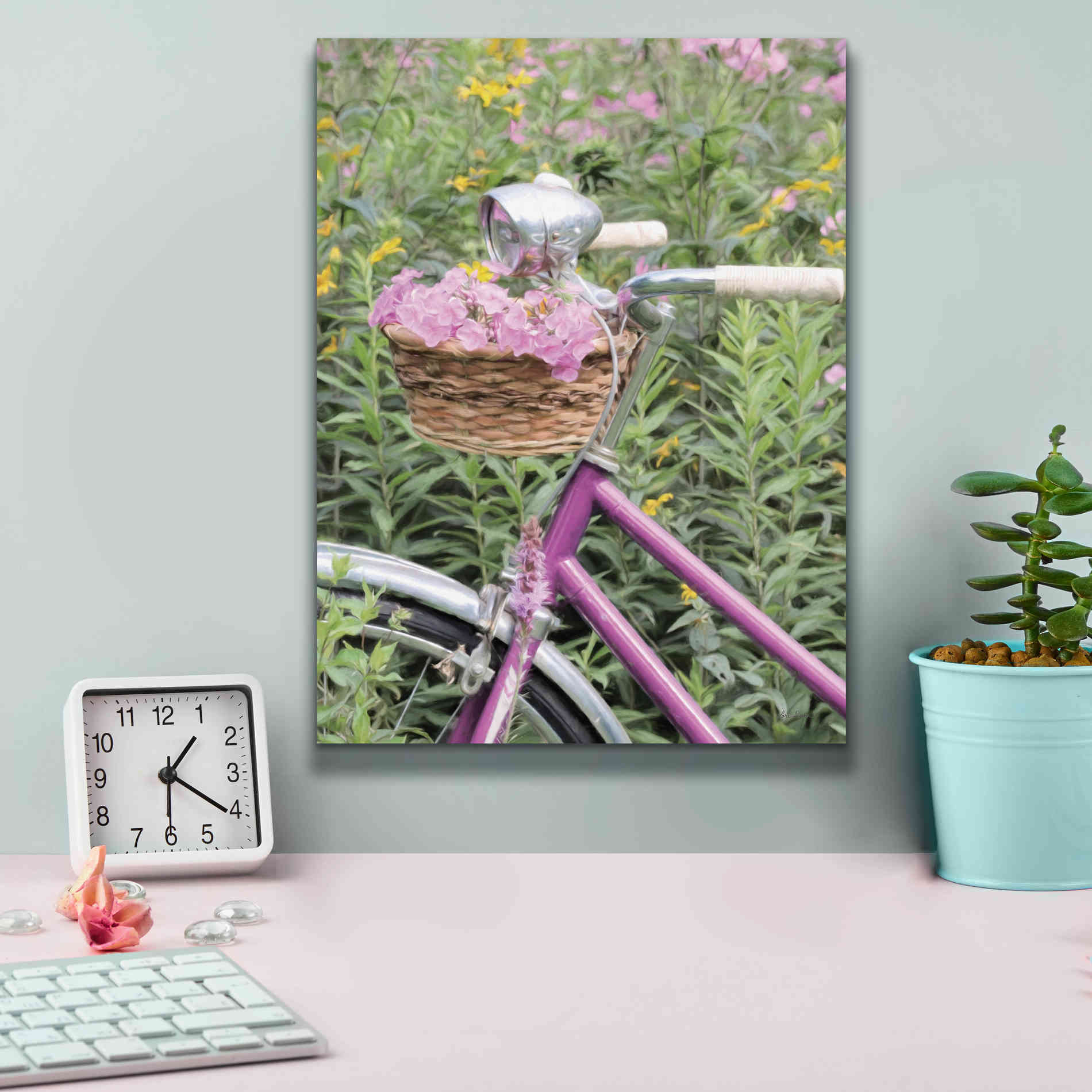 'Pink Garden Bike' by Lori Deiter, Canvas Wall Art,12 x 16