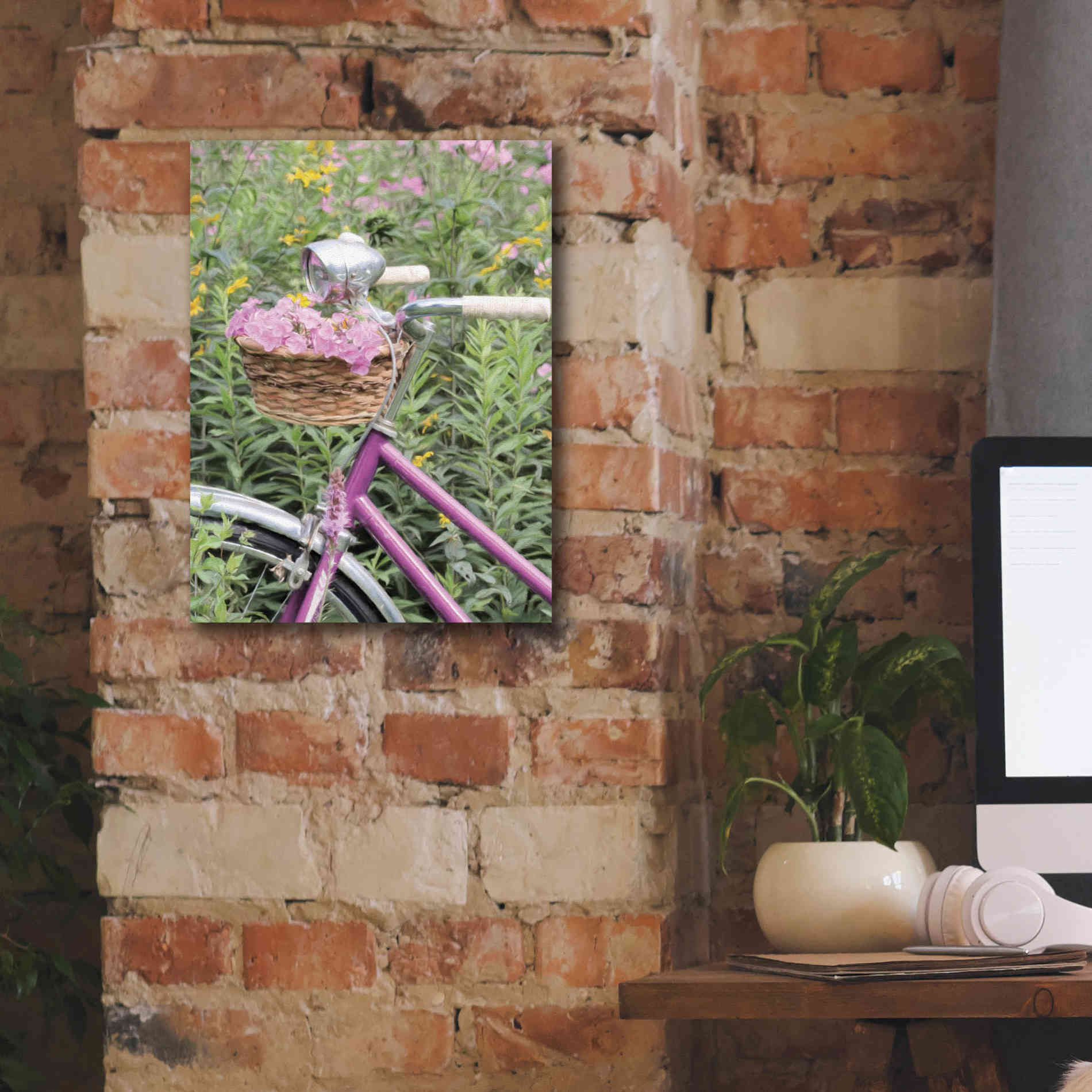 'Pink Garden Bike' by Lori Deiter, Canvas Wall Art,12 x 16