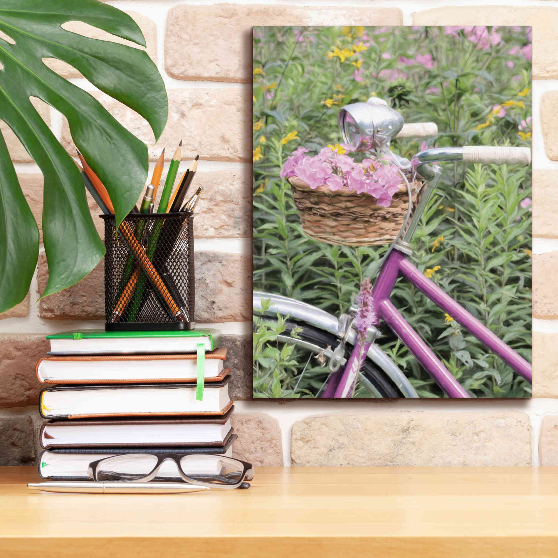 'Pink Garden Bike' by Lori Deiter, Canvas Wall Art,12 x 16