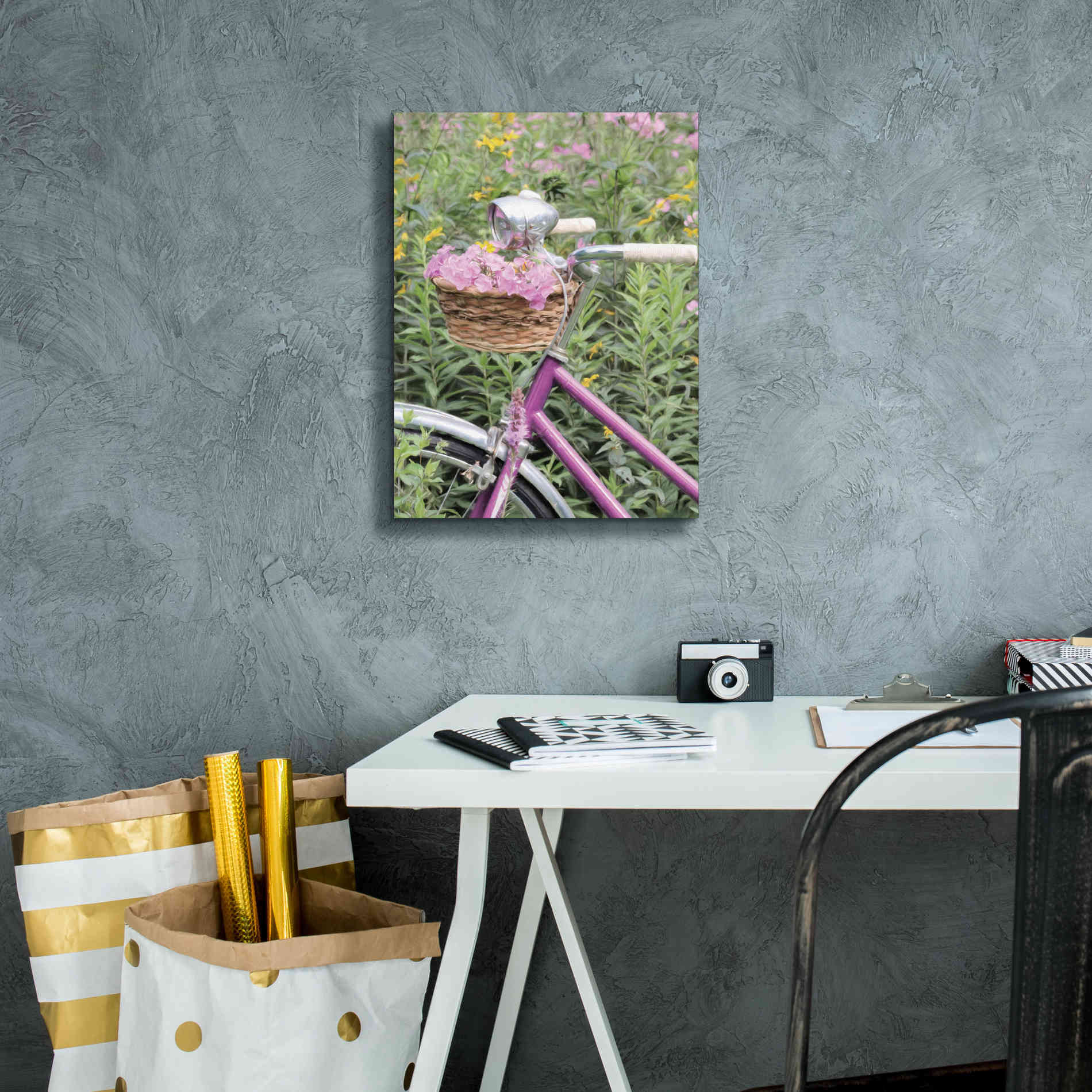'Pink Garden Bike' by Lori Deiter, Canvas Wall Art,12 x 16
