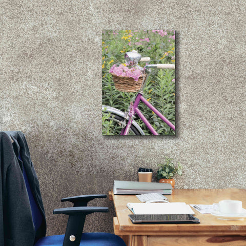 Image of 'Pink Garden Bike' by Lori Deiter, Canvas Wall Art,18 x 26