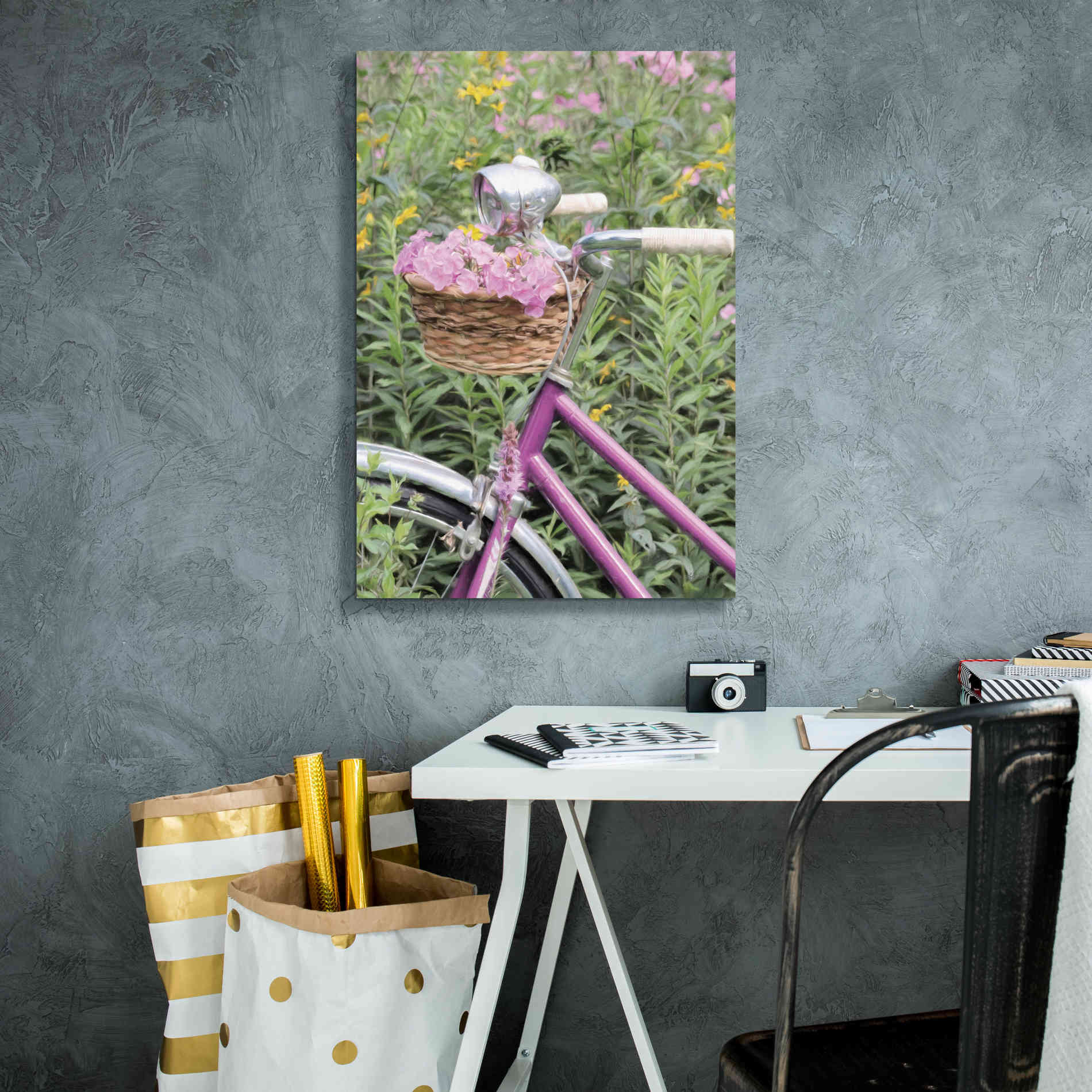 'Pink Garden Bike' by Lori Deiter, Canvas Wall Art,18 x 26