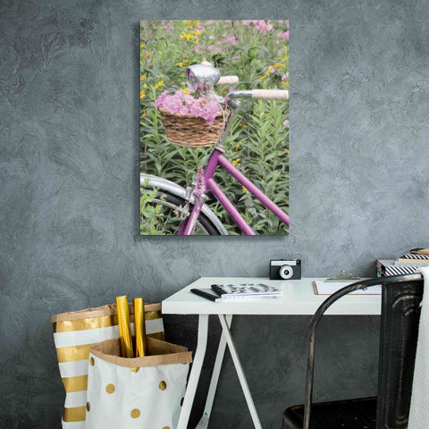 Image of 'Pink Garden Bike' by Lori Deiter, Canvas Wall Art,18 x 26