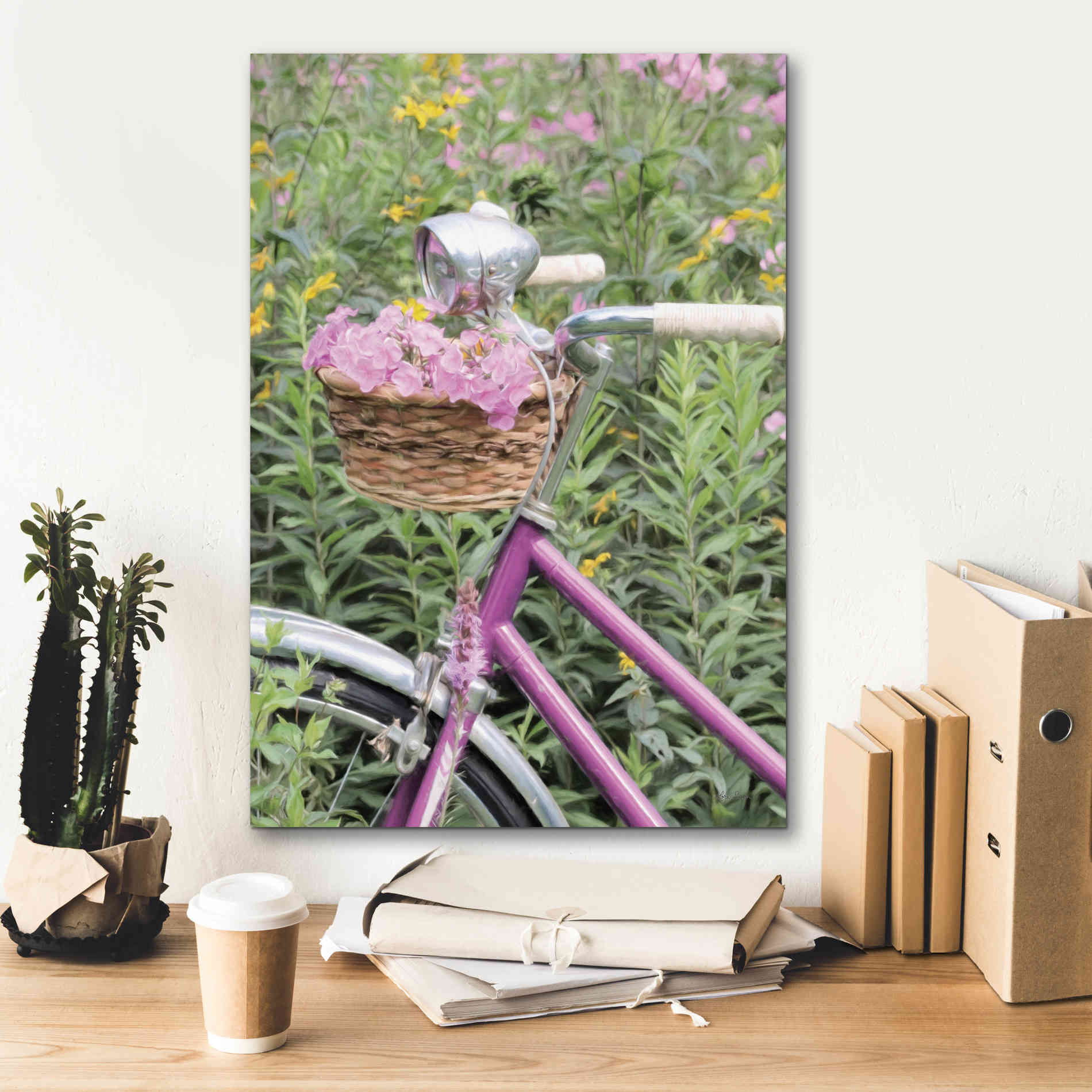 'Pink Garden Bike' by Lori Deiter, Canvas Wall Art,18 x 26