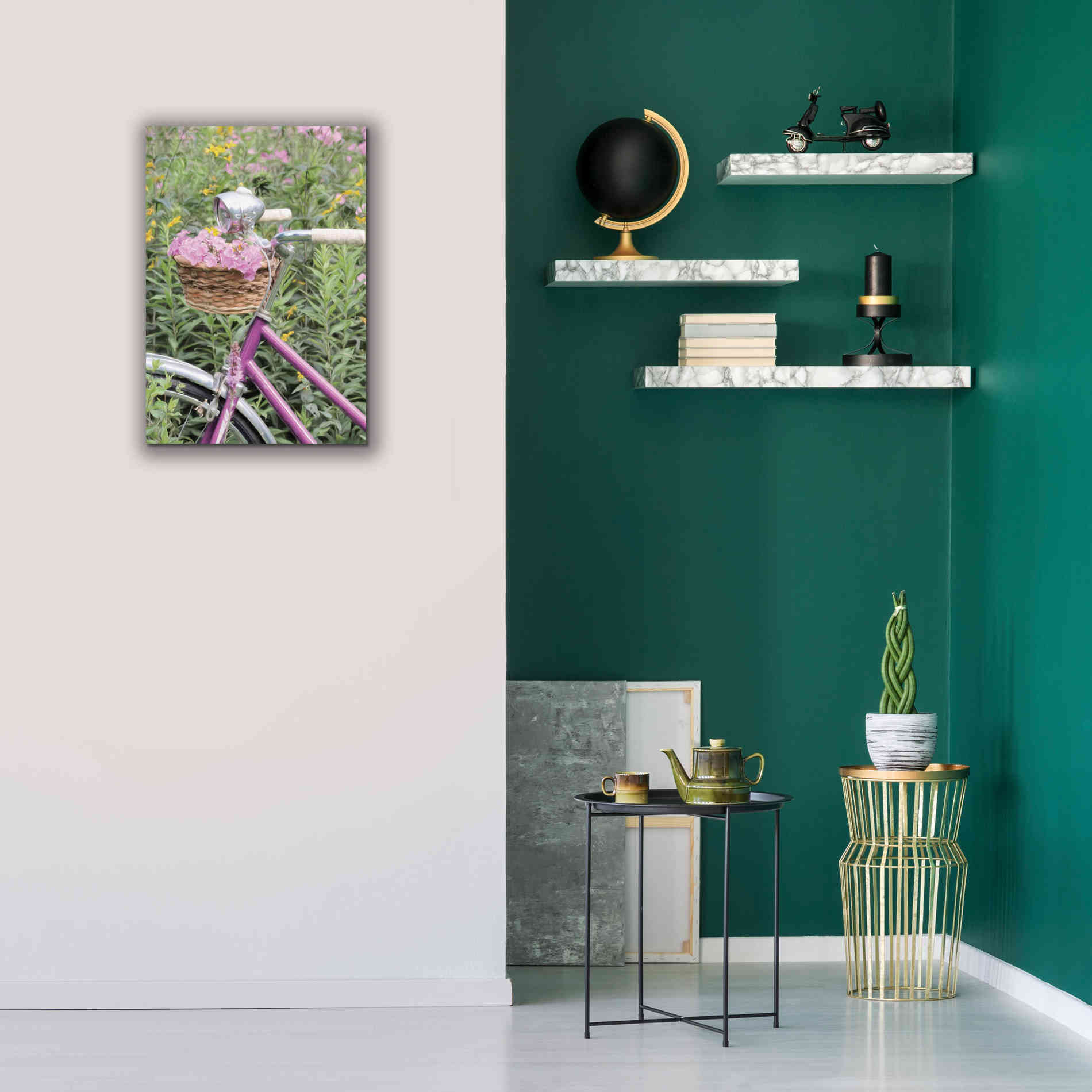 'Pink Garden Bike' by Lori Deiter, Canvas Wall Art,18 x 26