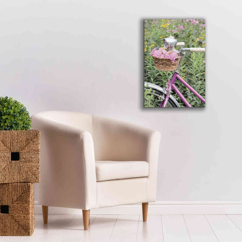 Image of 'Pink Garden Bike' by Lori Deiter, Canvas Wall Art,18 x 26