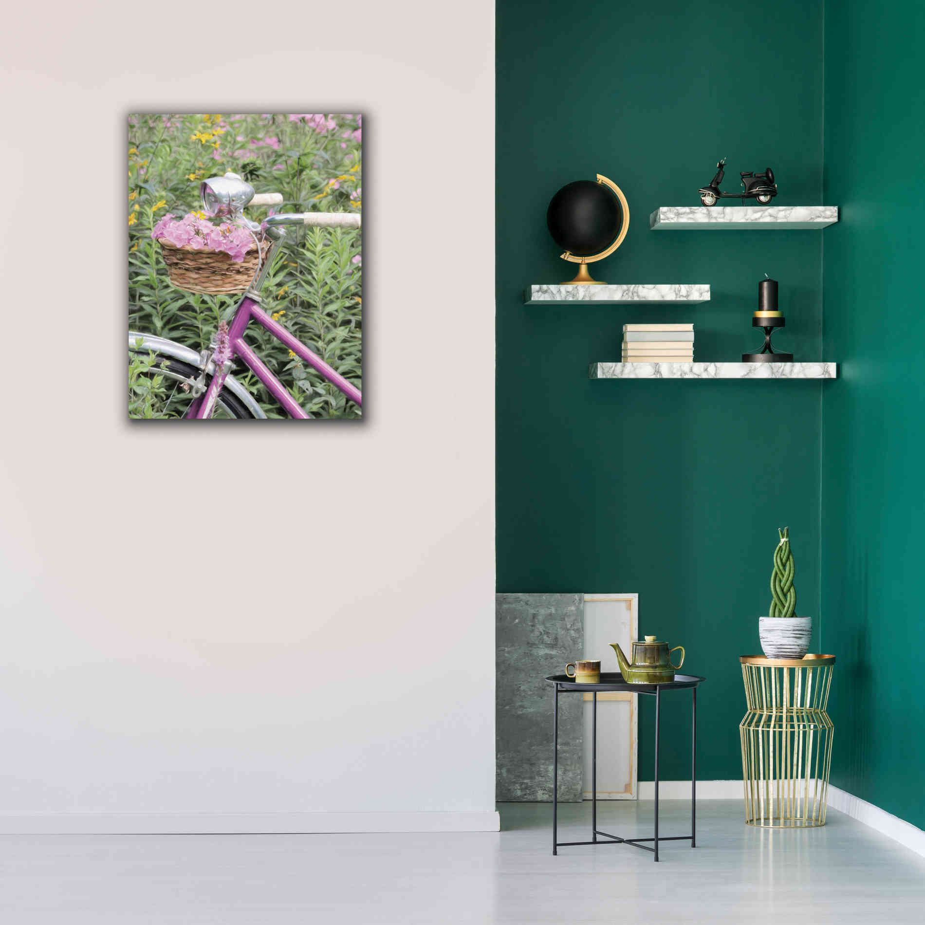 'Pink Garden Bike' by Lori Deiter, Canvas Wall Art,26 x 34