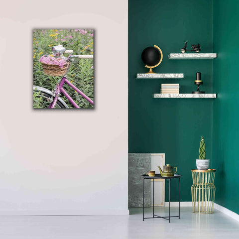 Image of 'Pink Garden Bike' by Lori Deiter, Canvas Wall Art,26 x 34