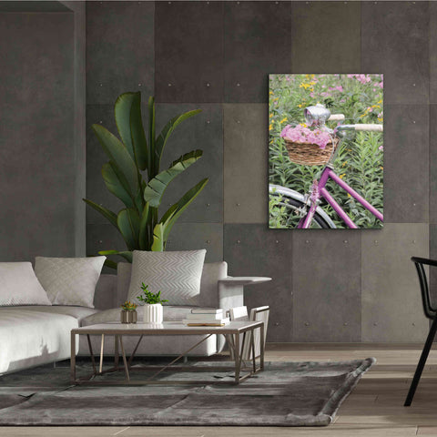 Image of 'Pink Garden Bike' by Lori Deiter, Canvas Wall Art,40 x 54