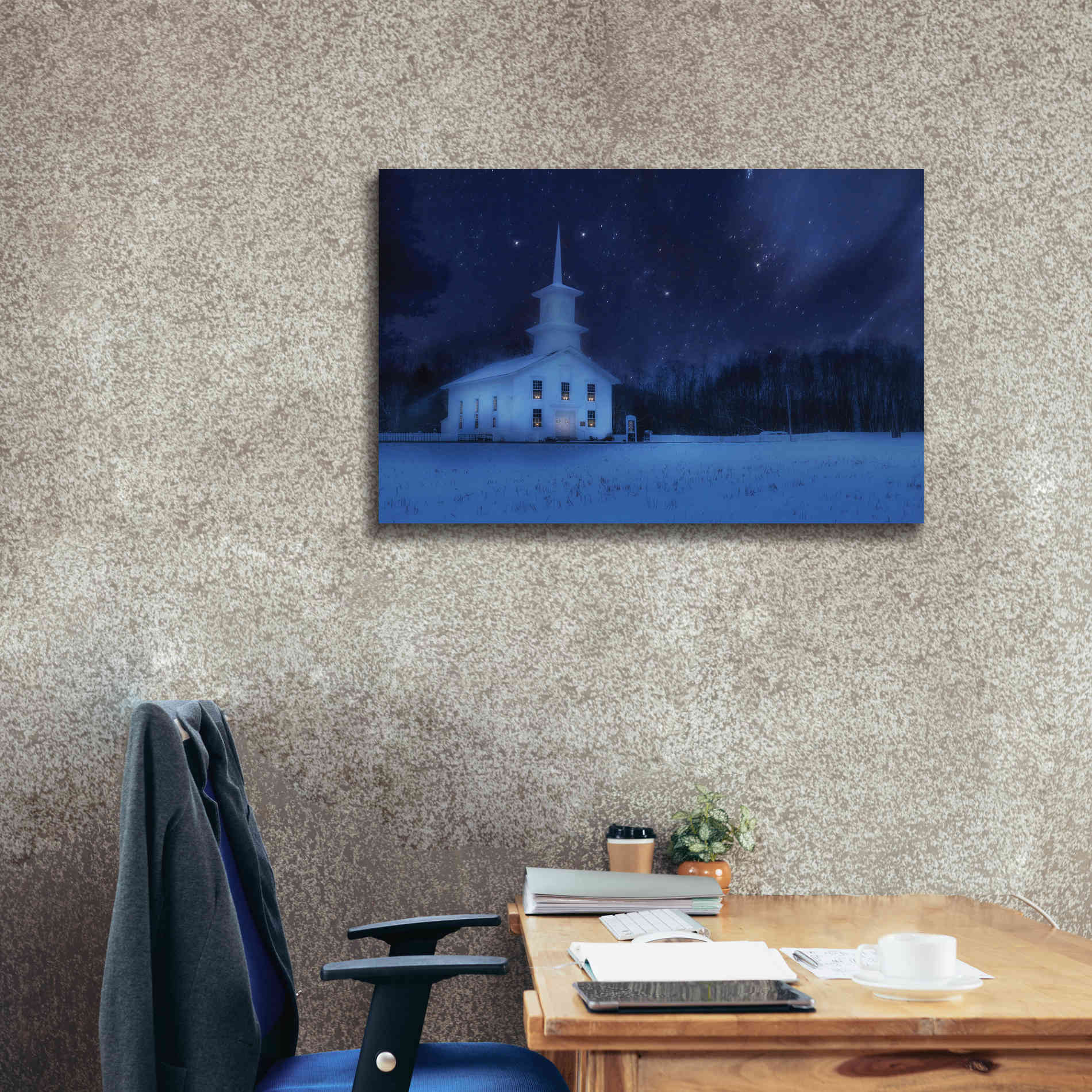 'Starry Night Church' by Lori Deiter, Canvas Wall Art,40 x 26
