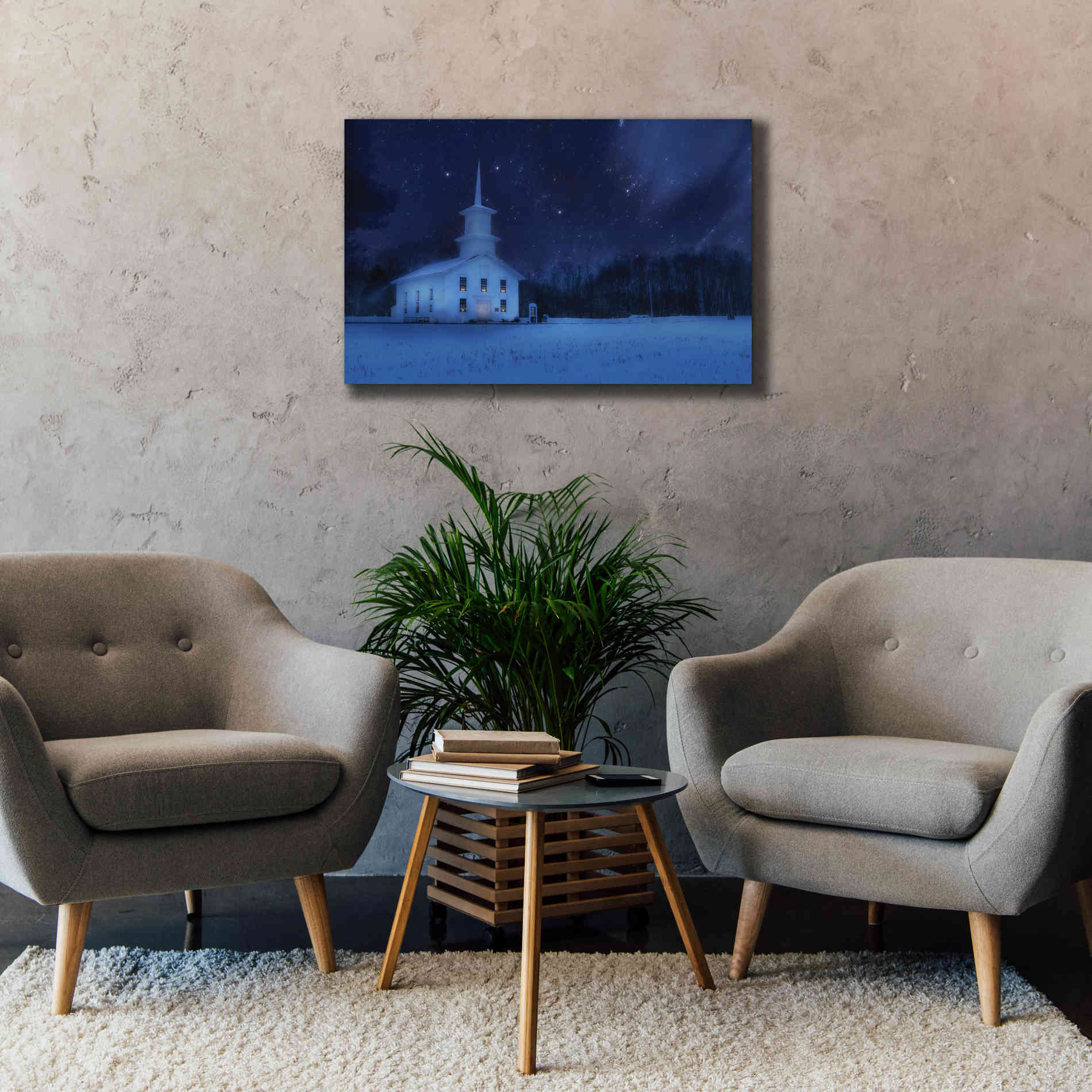 'Starry Night Church' by Lori Deiter, Canvas Wall Art,40 x 26