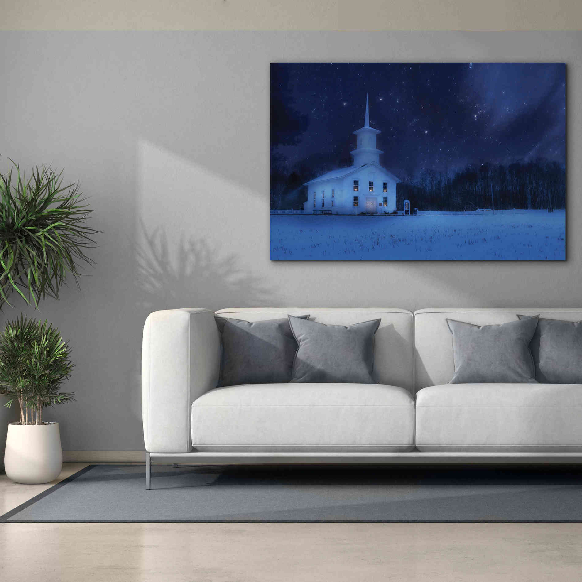 'Starry Night Church' by Lori Deiter, Canvas Wall Art,60 x 40