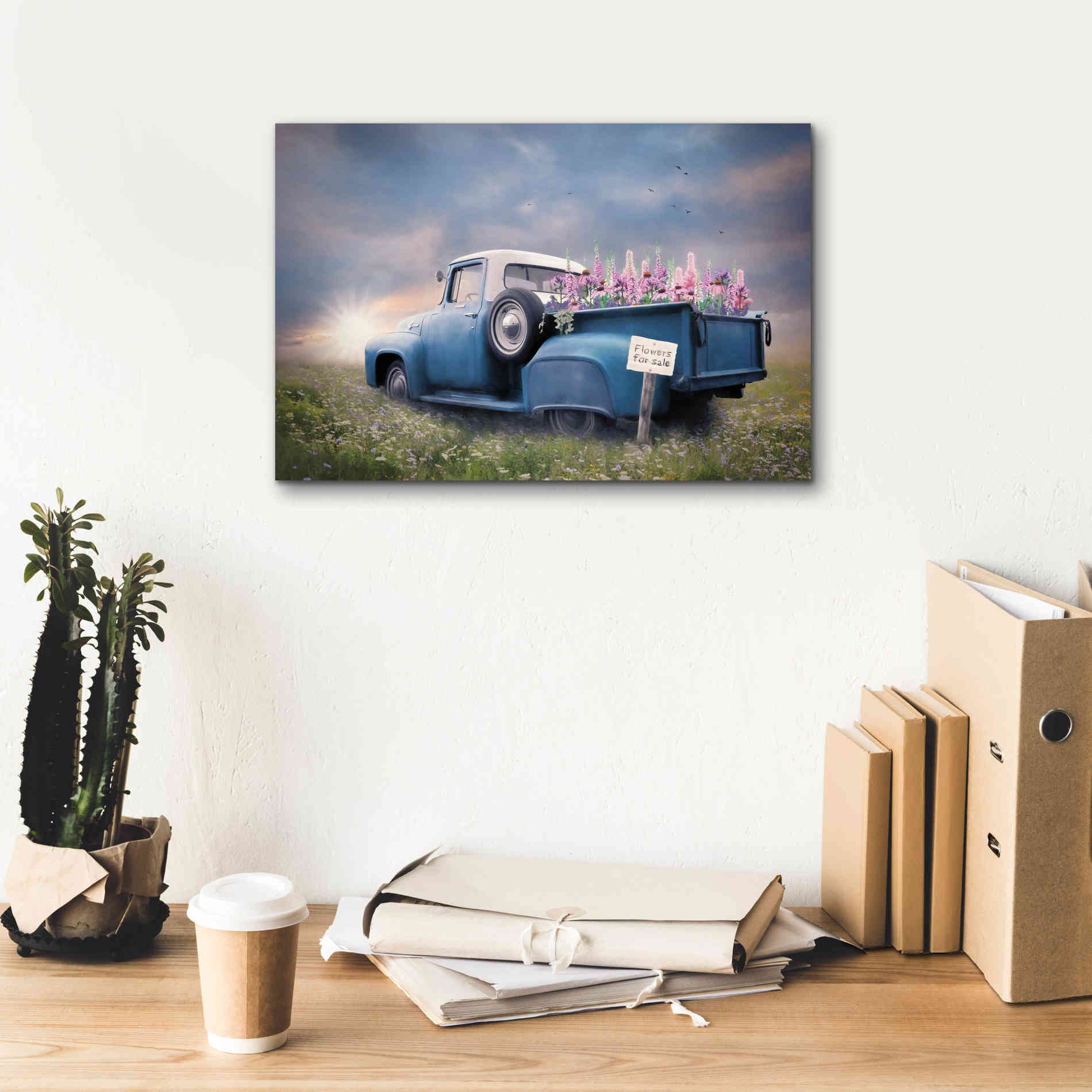 'Blue Ford with Foxglove Flowers' by Lori Deiter, Canvas Wall Art,18 x 12