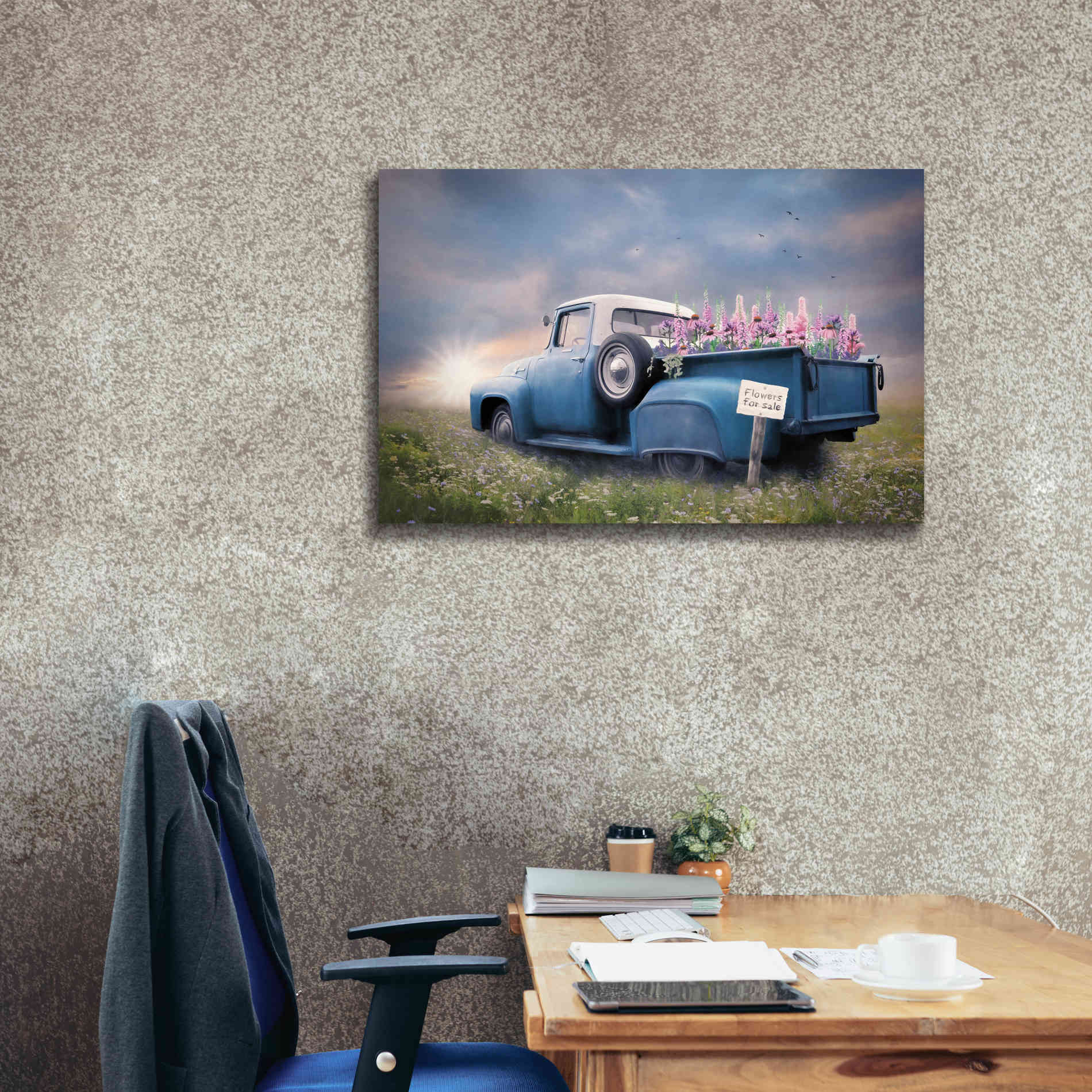 'Blue Ford with Foxglove Flowers' by Lori Deiter, Canvas Wall Art,40 x 26