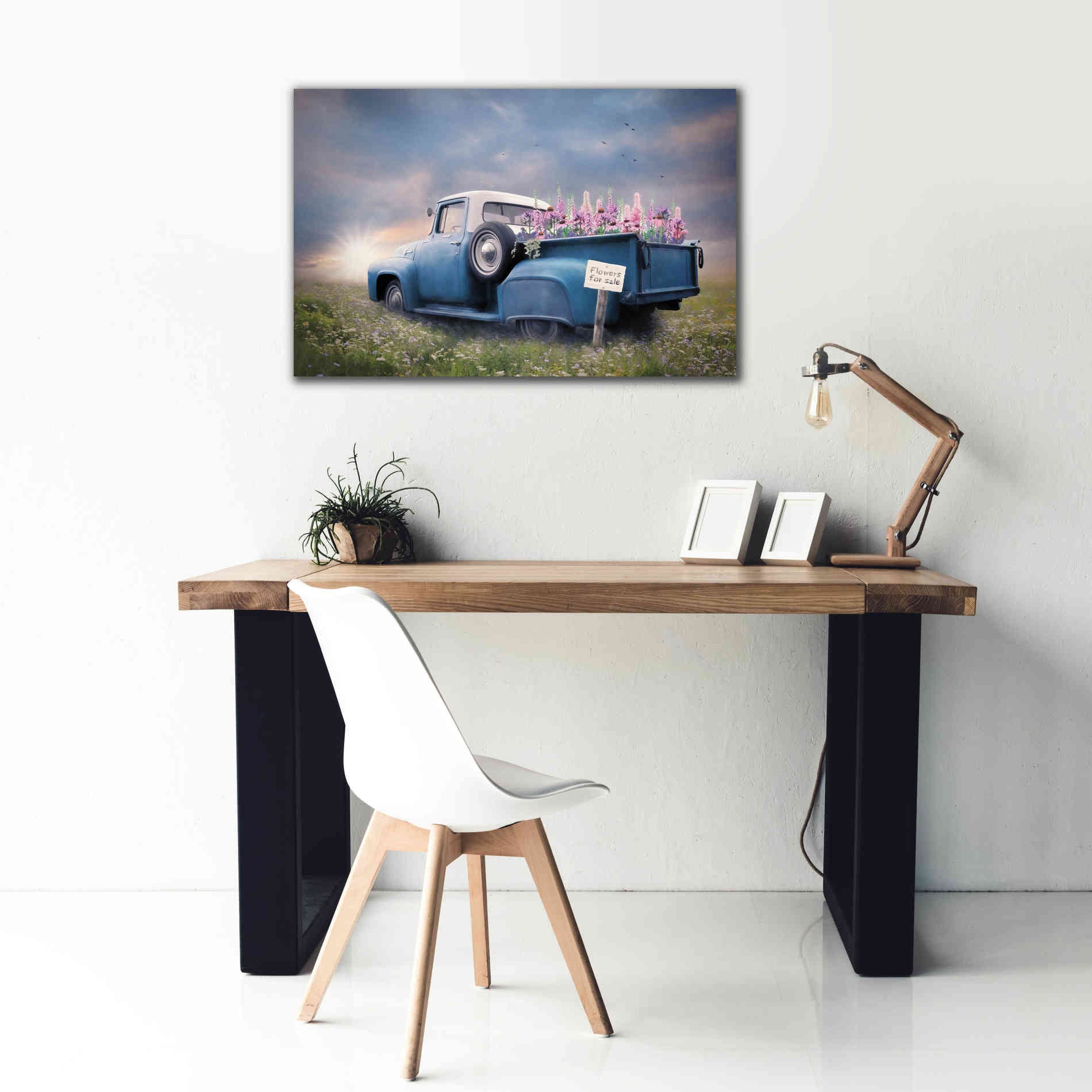 'Blue Ford with Foxglove Flowers' by Lori Deiter, Canvas Wall Art,40 x 26