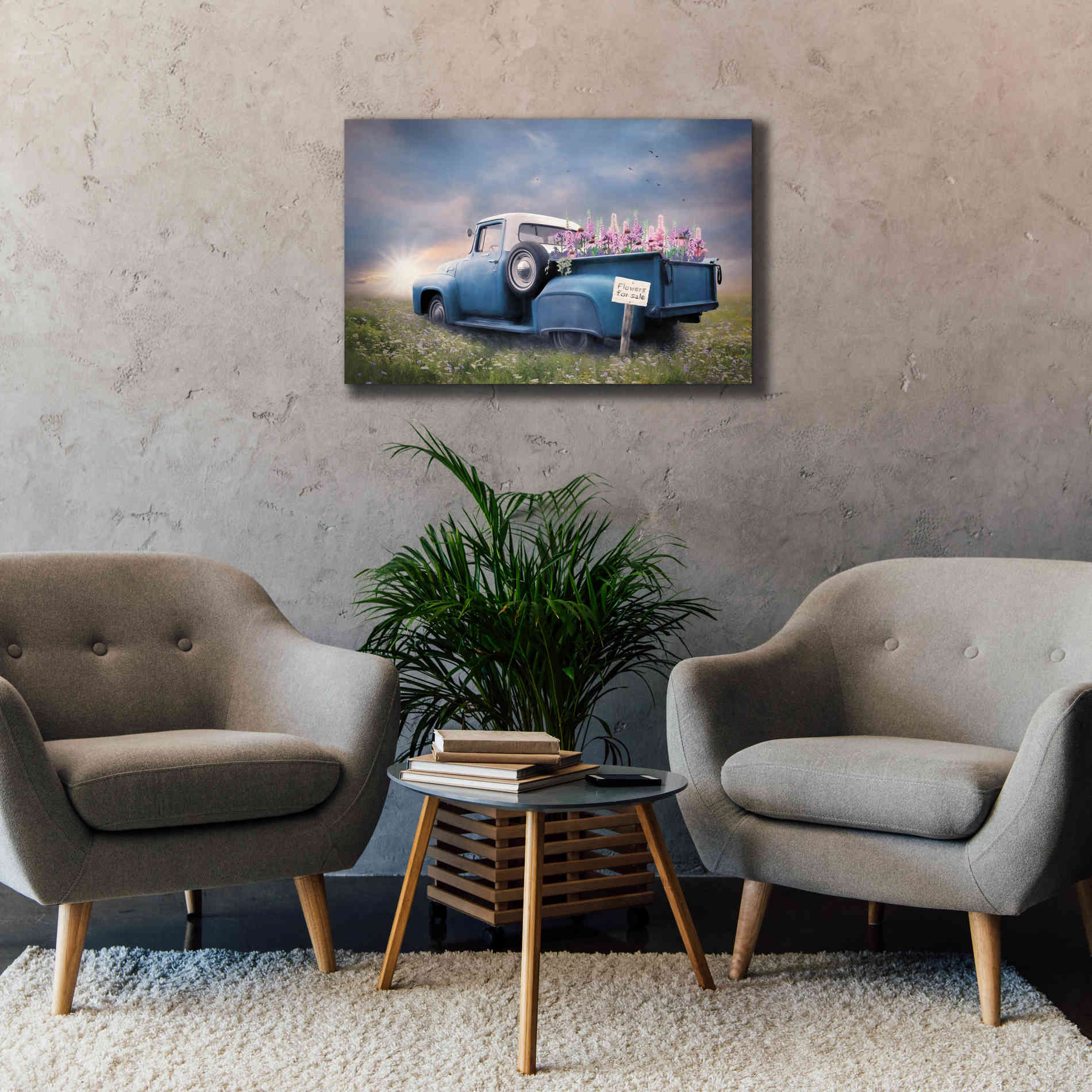 'Blue Ford with Foxglove Flowers' by Lori Deiter, Canvas Wall Art,40 x 26