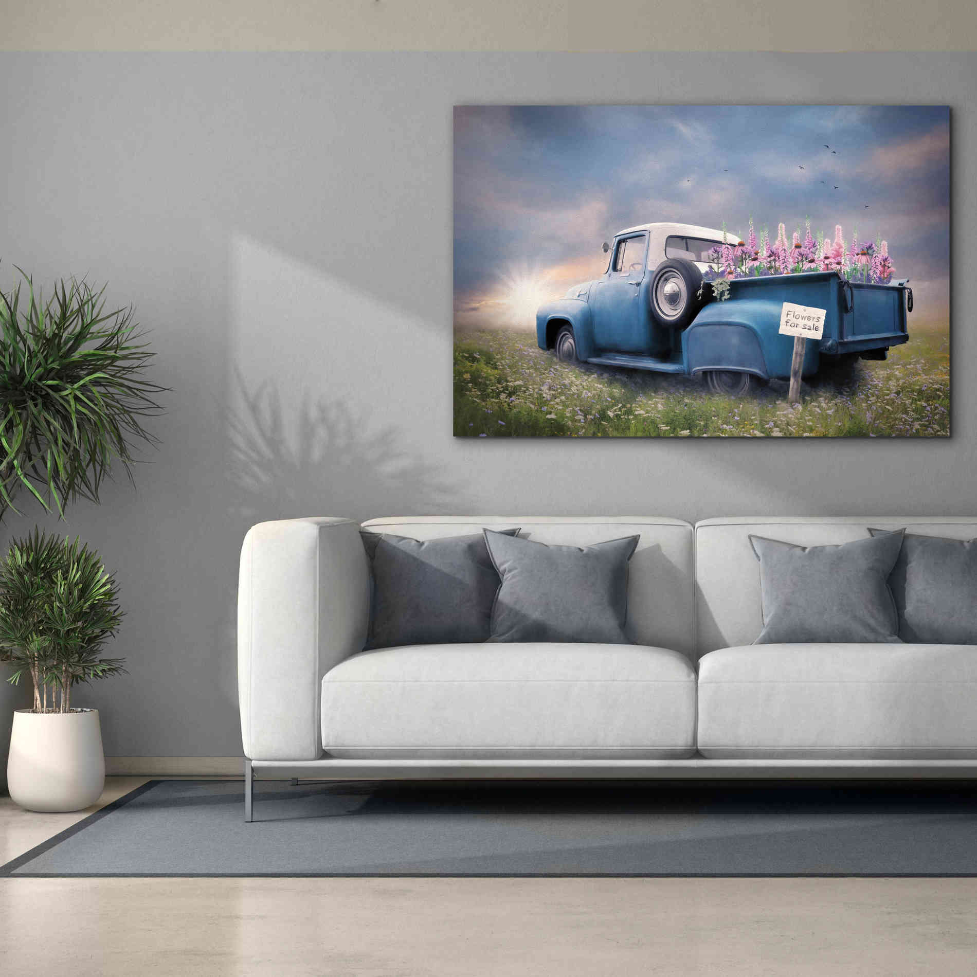 'Blue Ford with Foxglove Flowers' by Lori Deiter, Canvas Wall Art,60 x 40