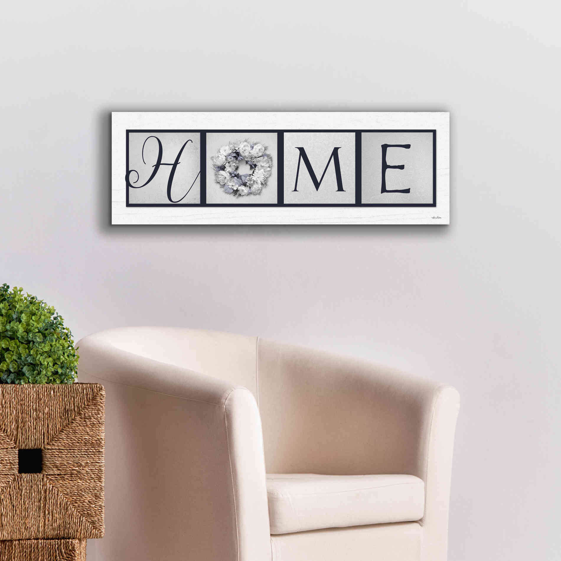 'Navy Blue Home' by Lori Deiter, Canvas Wall Art,36 x 12