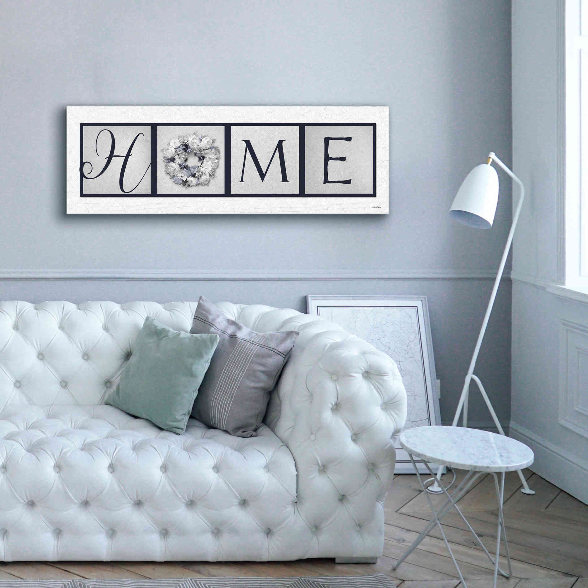 'Navy Blue Home' by Lori Deiter, Canvas Wall Art,60 x 20