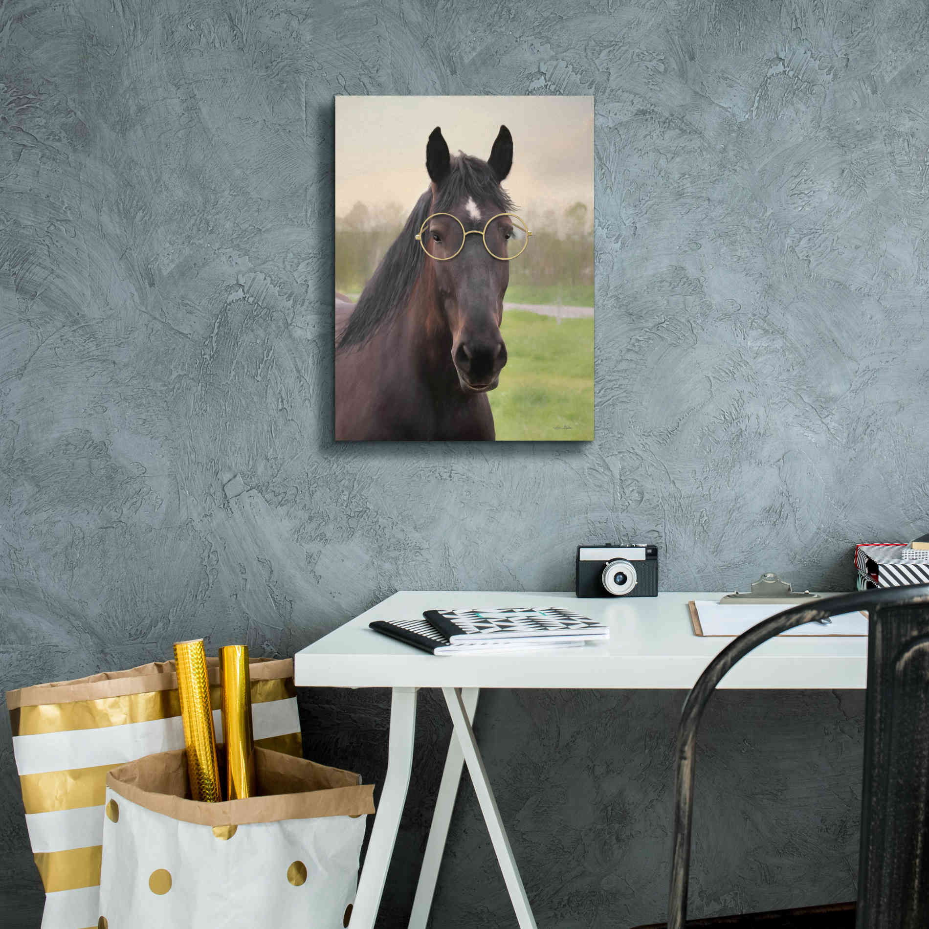 'Horse with Round Glasses' by Lori Deiter, Canvas Wall Art,12 x 16