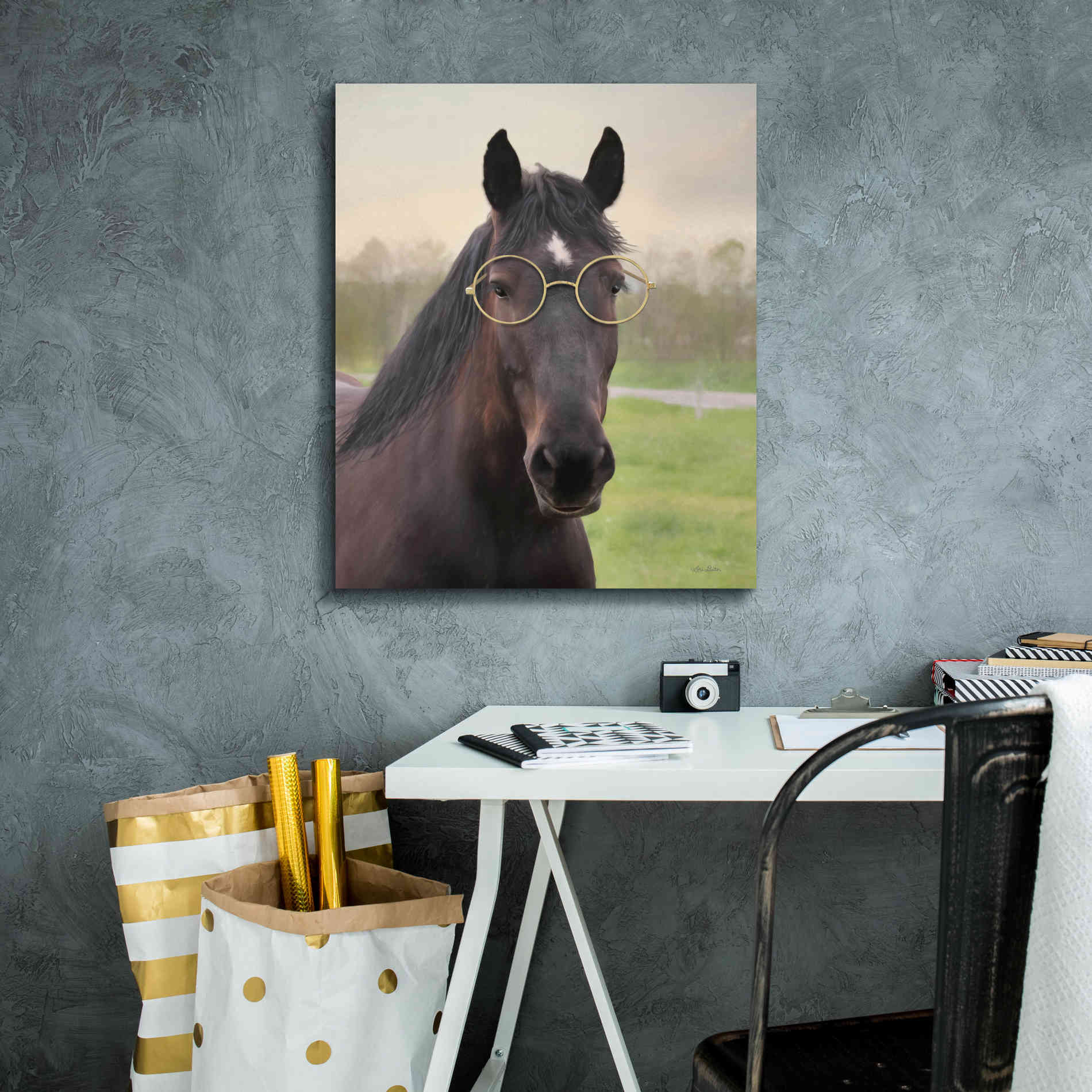 'Horse with Round Glasses' by Lori Deiter, Canvas Wall Art,20 x 24