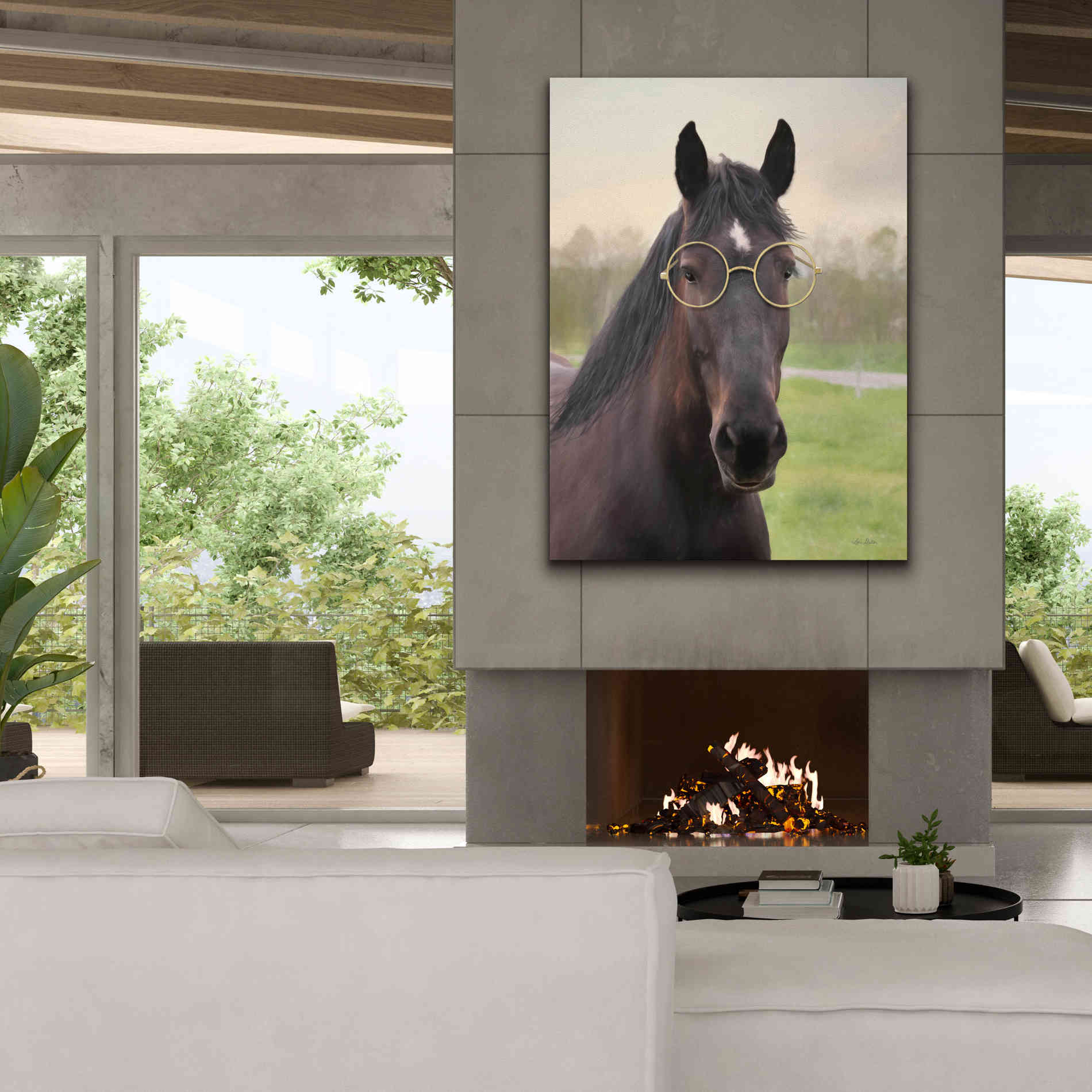 'Horse with Round Glasses' by Lori Deiter, Canvas Wall Art,40 x 54