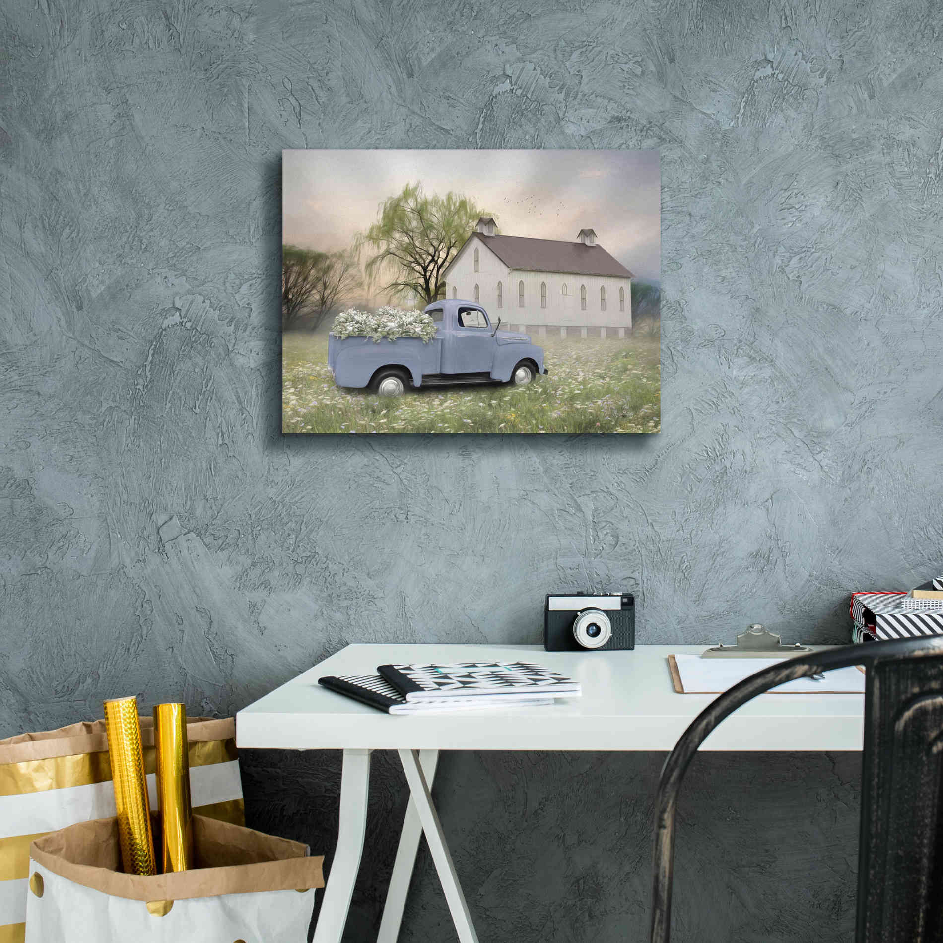 'Blue Ford at Barn' by Lori Deiter, Canvas Wall Art,16 x 12