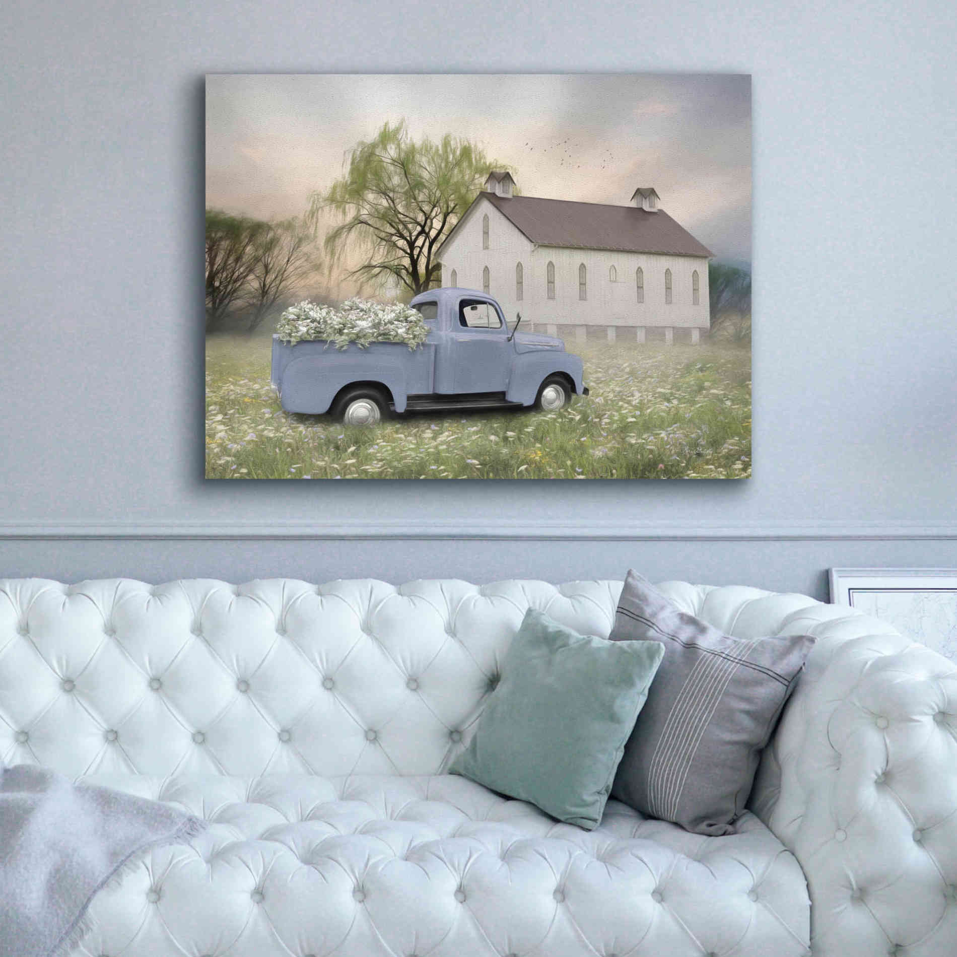 'Blue Ford at Barn' by Lori Deiter, Canvas Wall Art,54 x 40