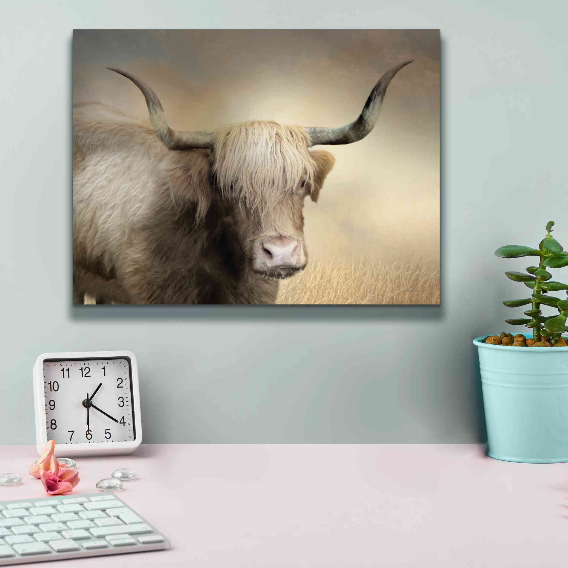 'Highland Cow in Golden Grass' by Lori Deiter, Canvas Wall Art,16 x 12