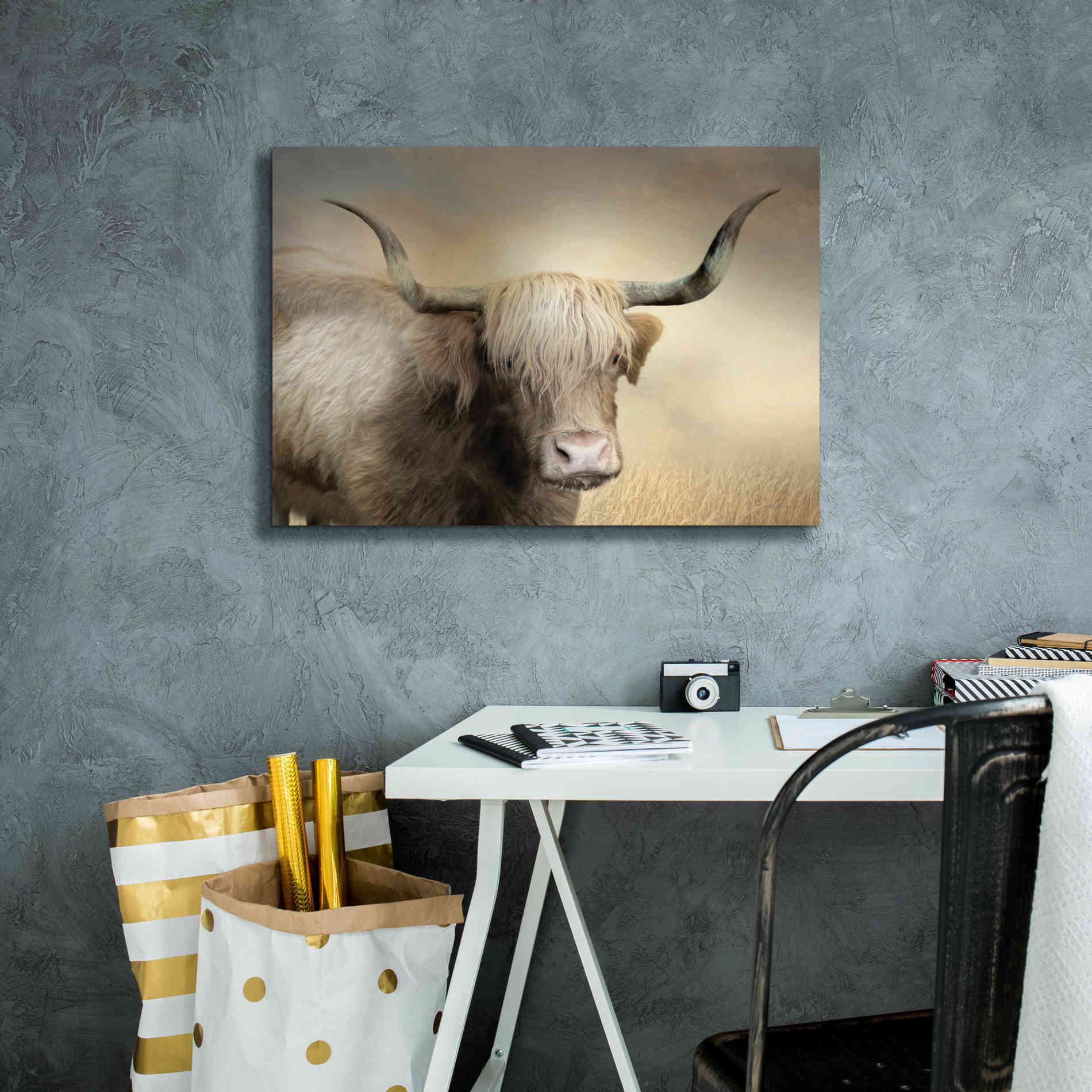 'Highland Cow in Golden Grass' by Lori Deiter, Canvas Wall Art,26 x 18