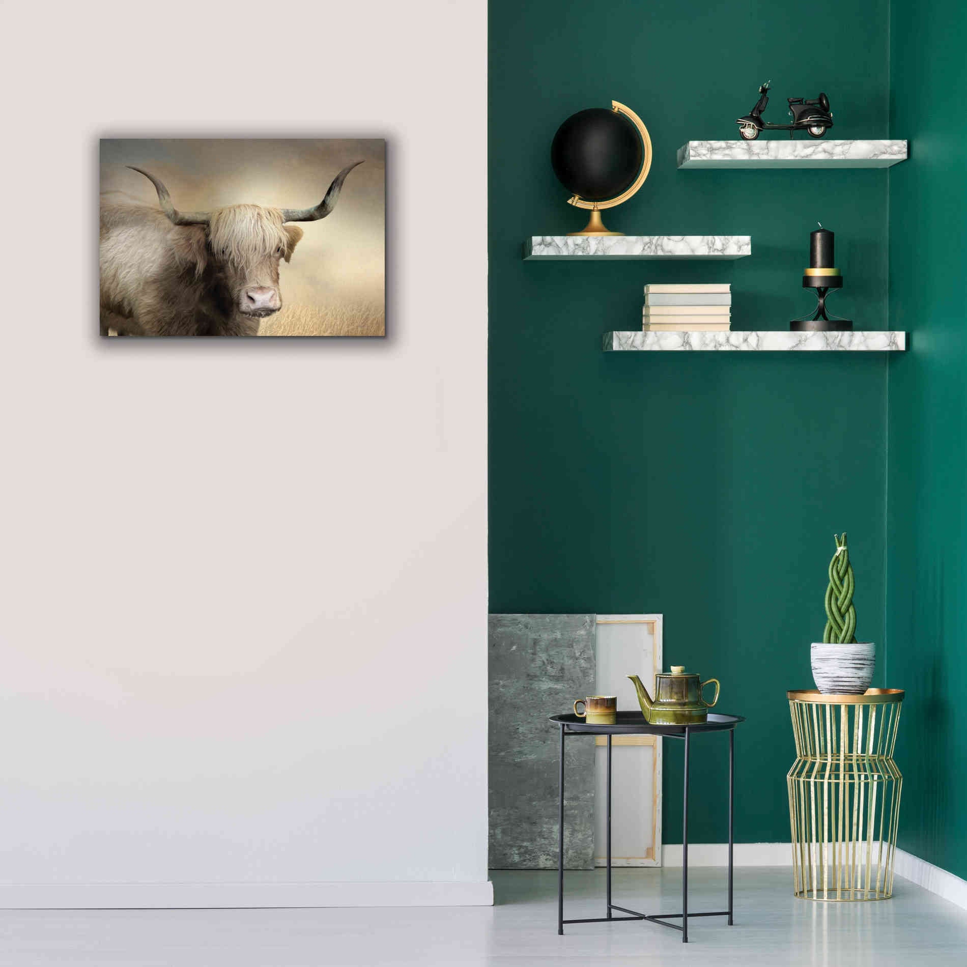 'Highland Cow in Golden Grass' by Lori Deiter, Canvas Wall Art,26 x 18